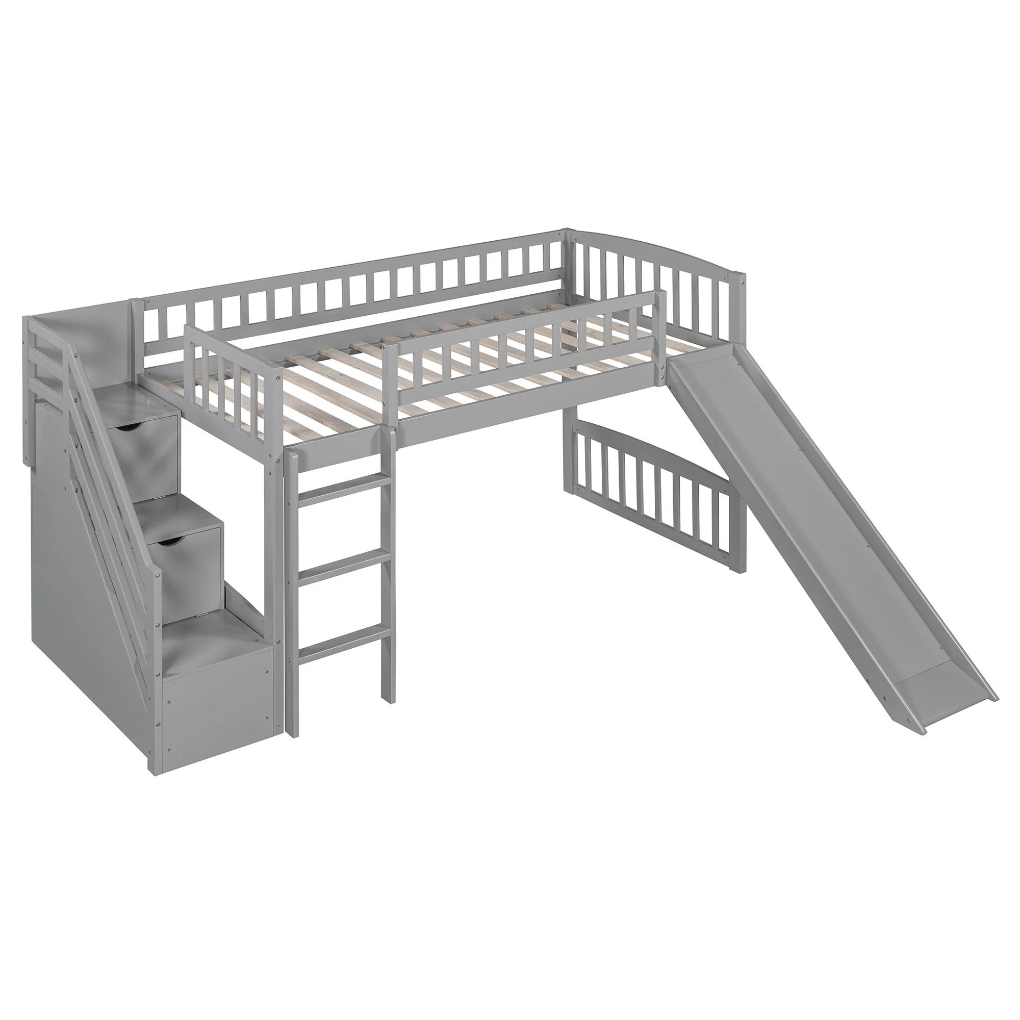 Loft Stairway Bed With 2 Drawers, Convertible Ladder And Slide - Image 8