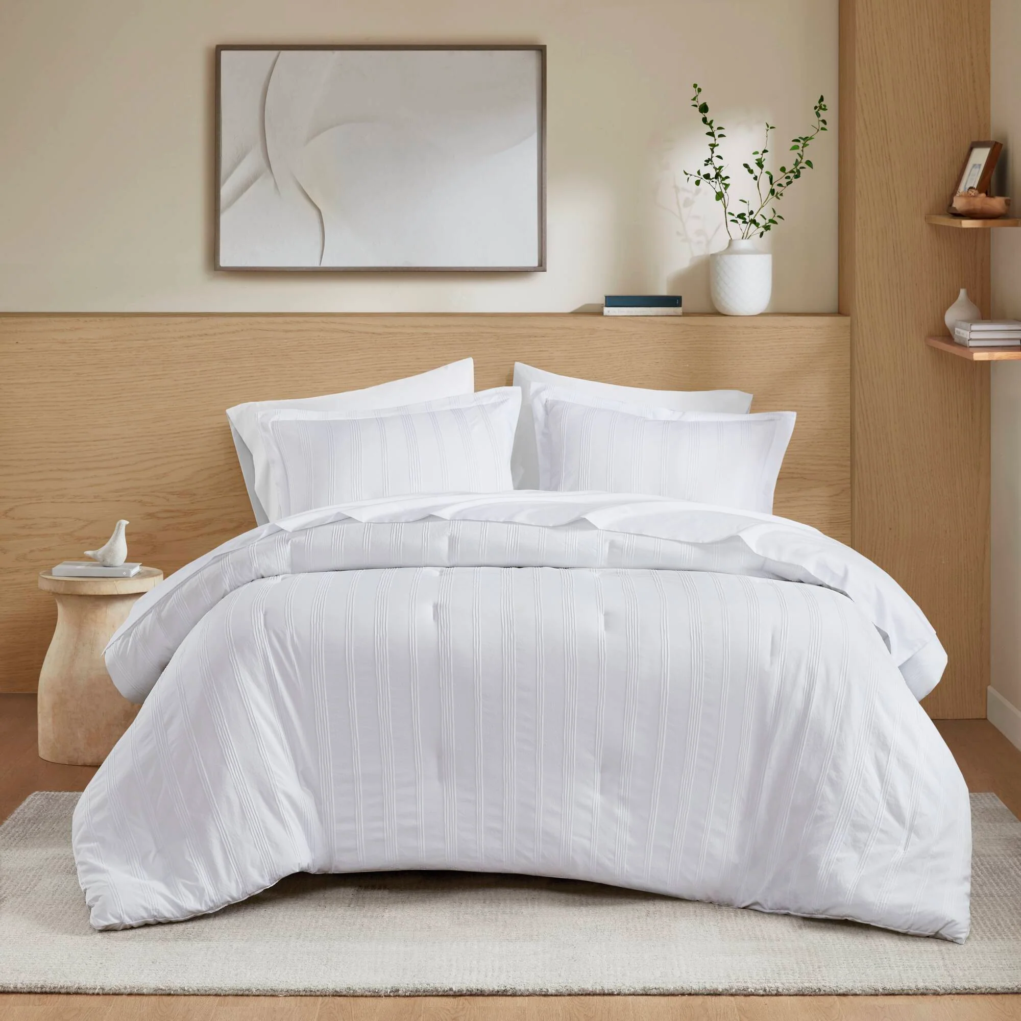 Logan - Full Striped Comforter Set - White
