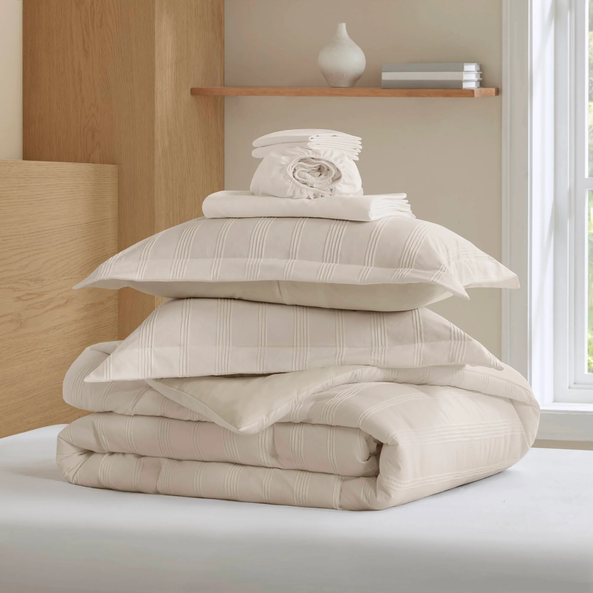 Logan - King Striped Comforter Set - Neutral - Image 3