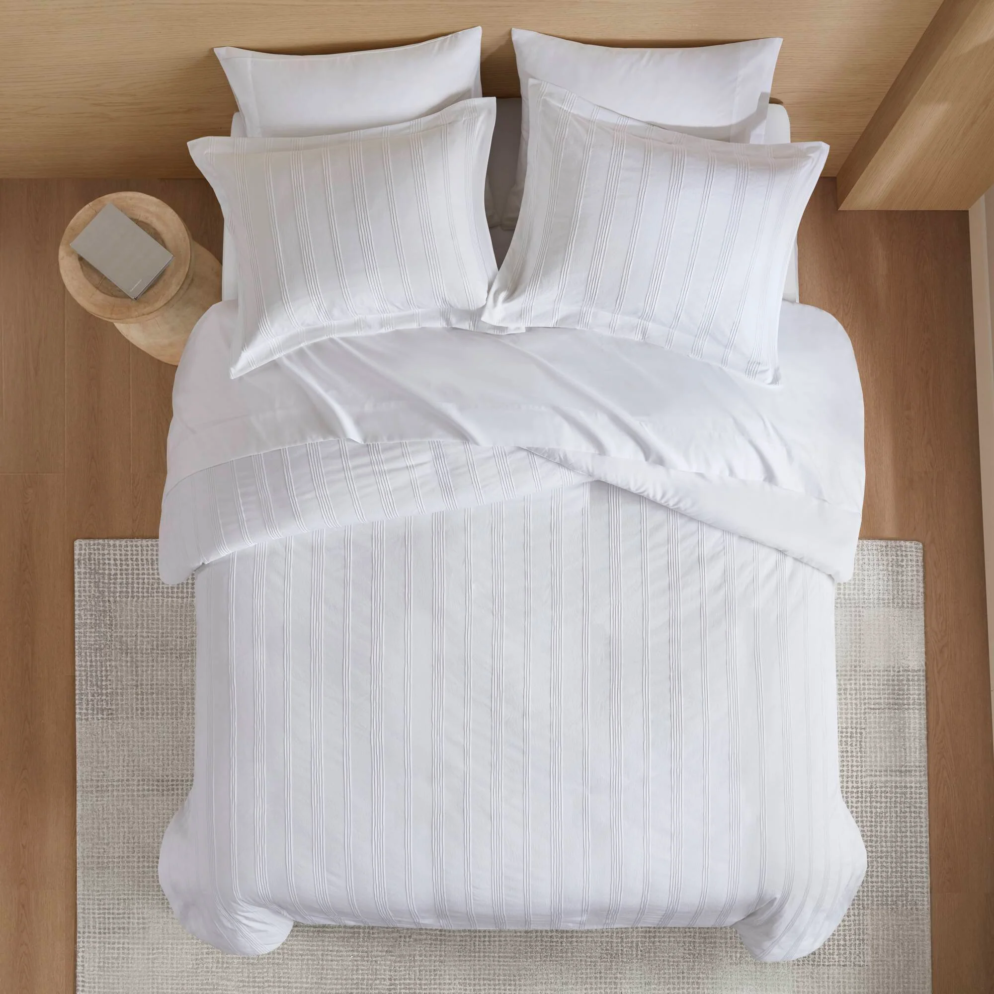 Logan - King Striped Duvet Set - White - Image 3