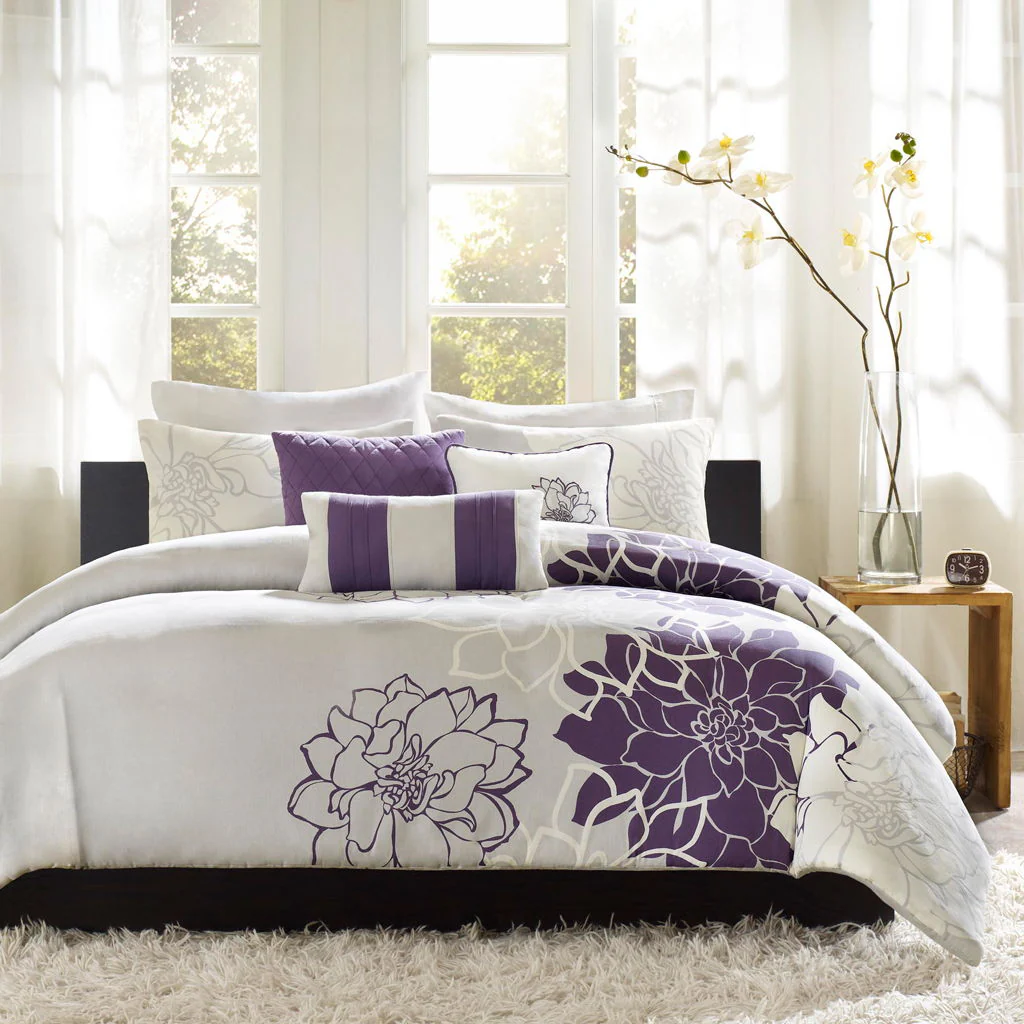 Lola - King 6 Piece Printed Duvet Cover Set - Purple - Image 2