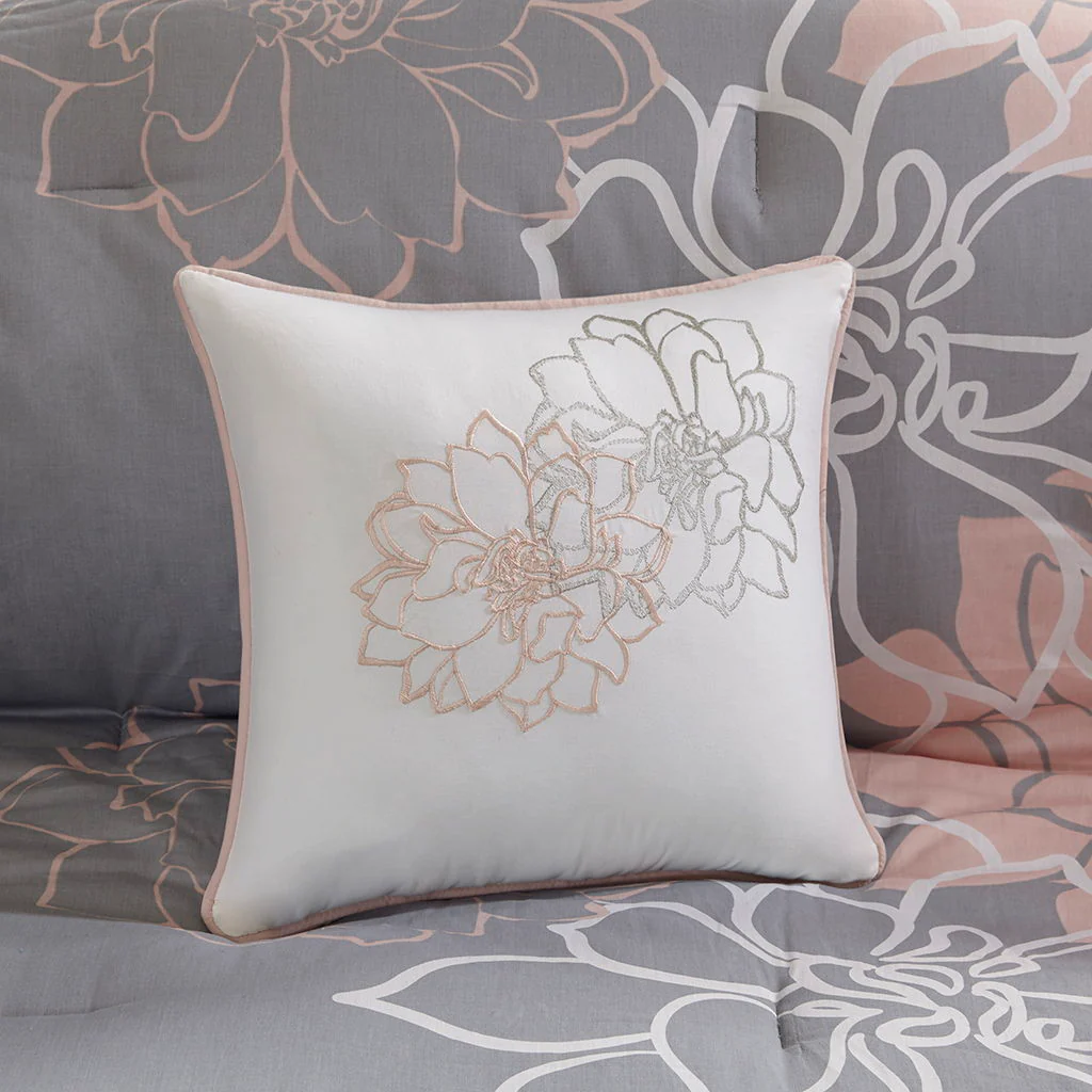 Lola - Twin Comforter Set - Gray / Blush - Image 4