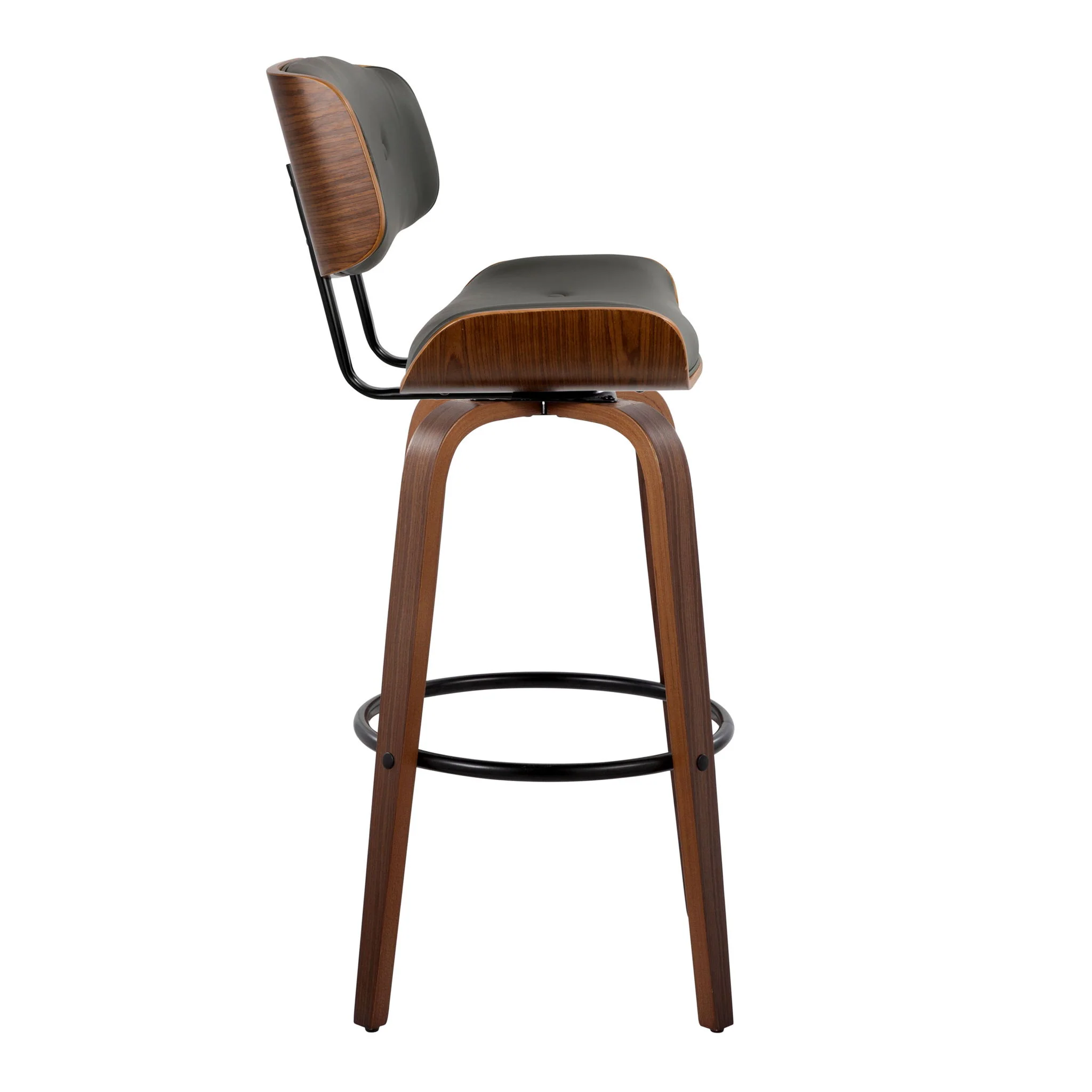 Lombardi - Mid-Century Modern Fixed Height Barstool With Swivel With Round Footrest (Set of 2) - Image 4