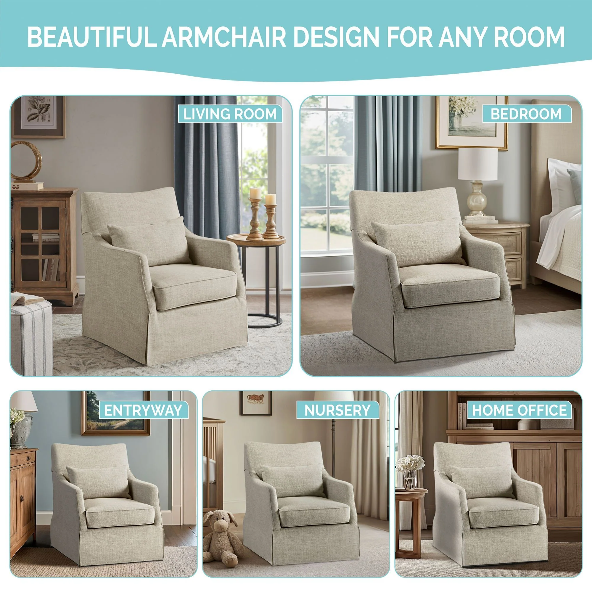 London - Skirted Swivel Chair - Light Blue - Image 3