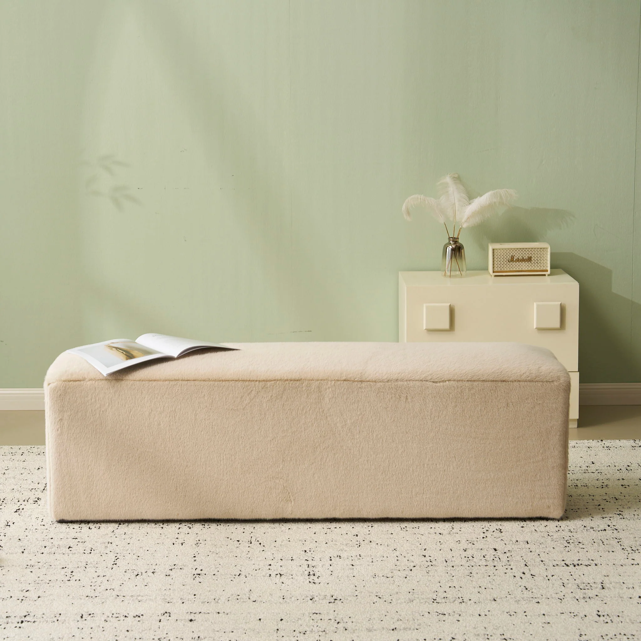 Long Plush Ottoman, Simple Footstool And Seat For Home Use - Almond - Image 3