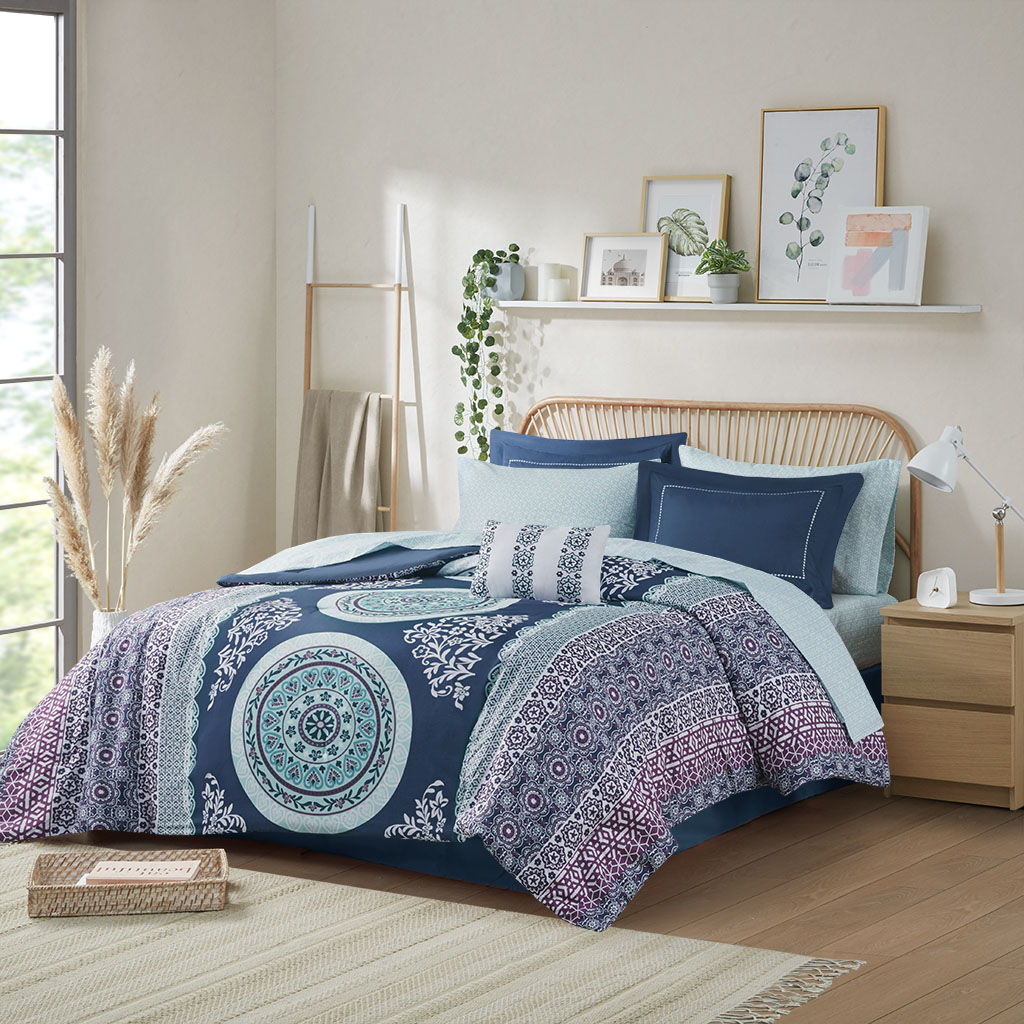 Loretta - Twin Comforter And Sheet Set - Navy - Image 4