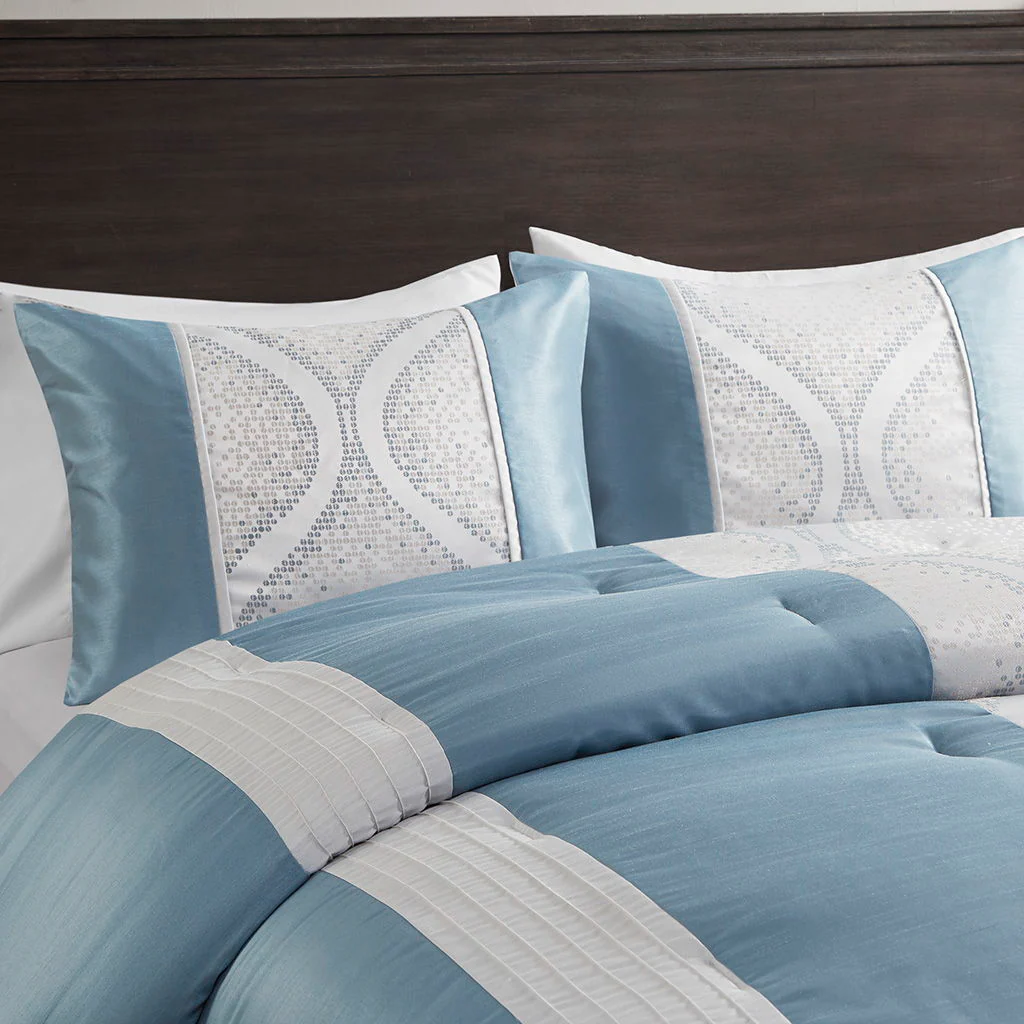 Lori - 6 Piece Jacquard Comforter Set With Throw Pillows - Teal - Image 4