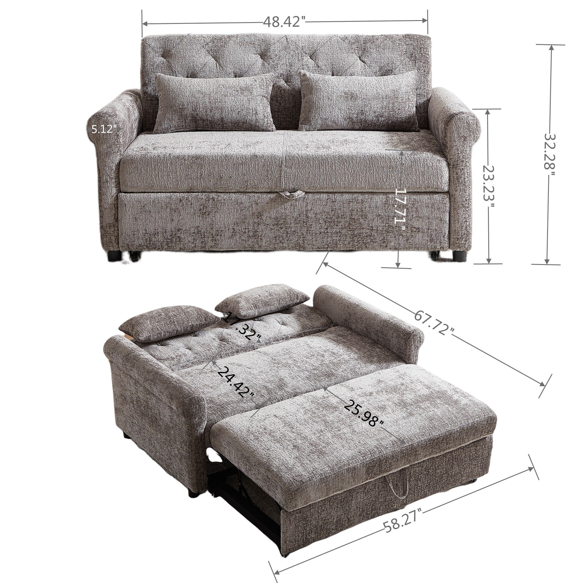 Loveseat Sofa Bed, Pull - Out Couch Sleeper & 2 Pillows - Image 8
