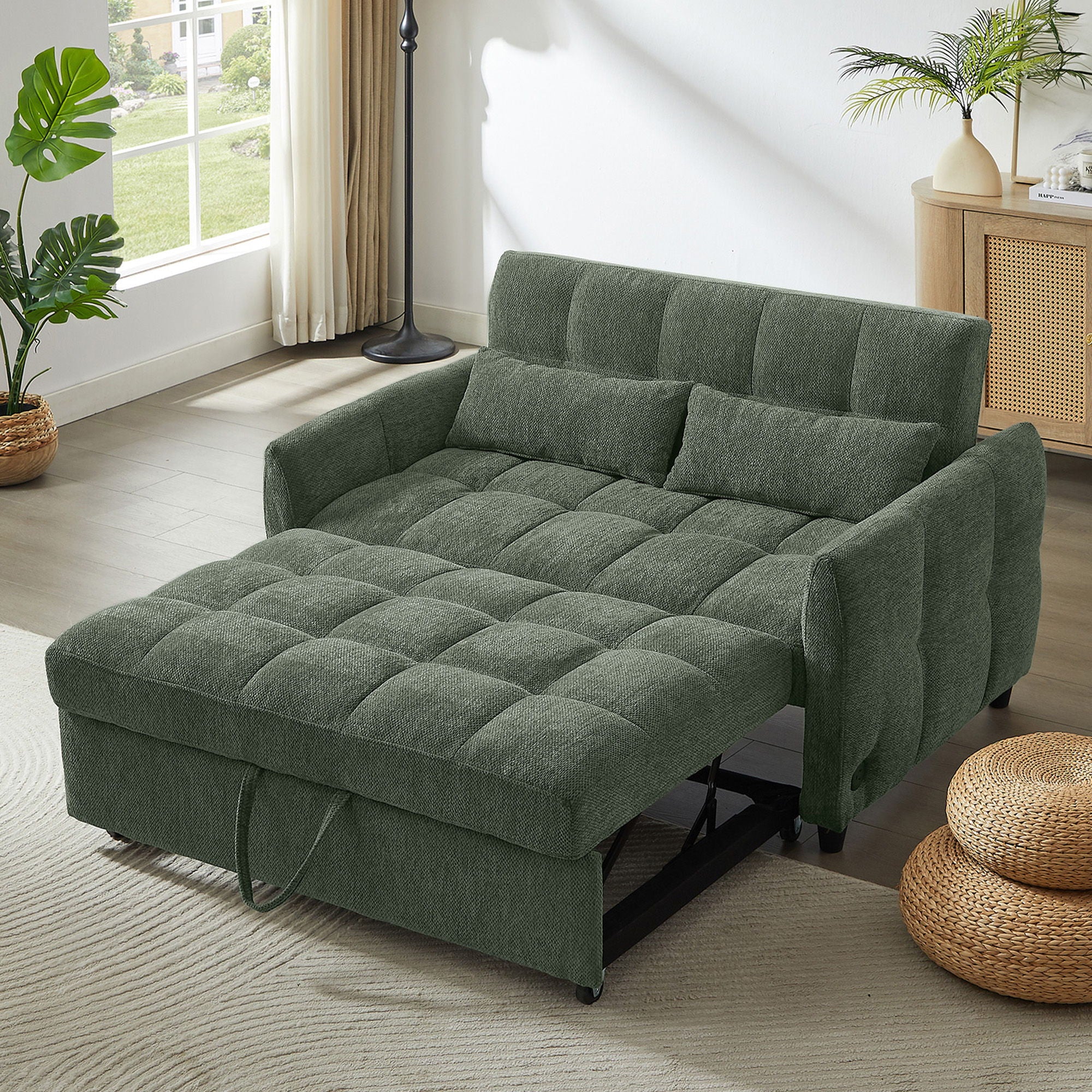 Loveseat Sofa Pull-Out Bed With Adjustable Backrest, 3 USB Ports And 2 Lumbar Pillows For Living Room - Image 5