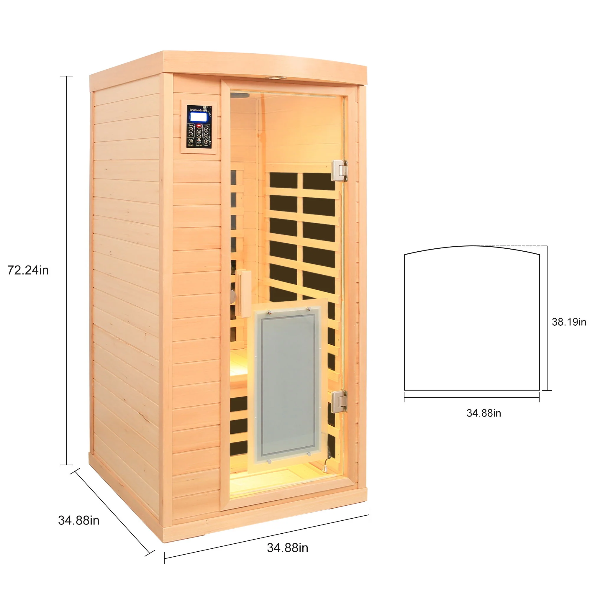 Low Emf Front Door With Heating Panel 1 People Hemlock Far Infrared Indoor Sauna Room - Natural - Image 4