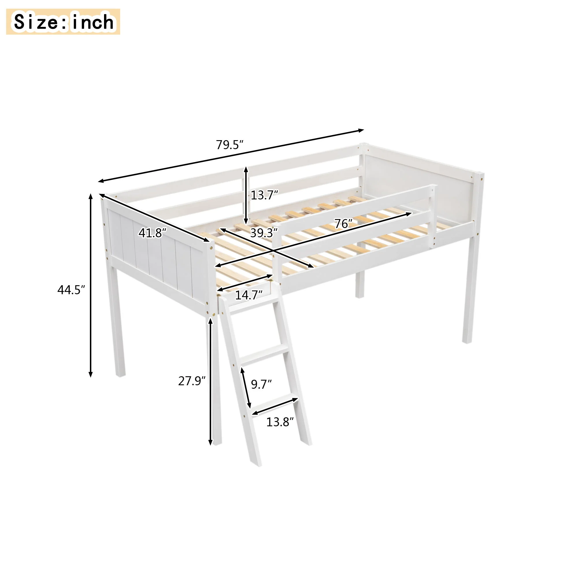 Low Loft Bed With Adjustable Ladder - Image 10