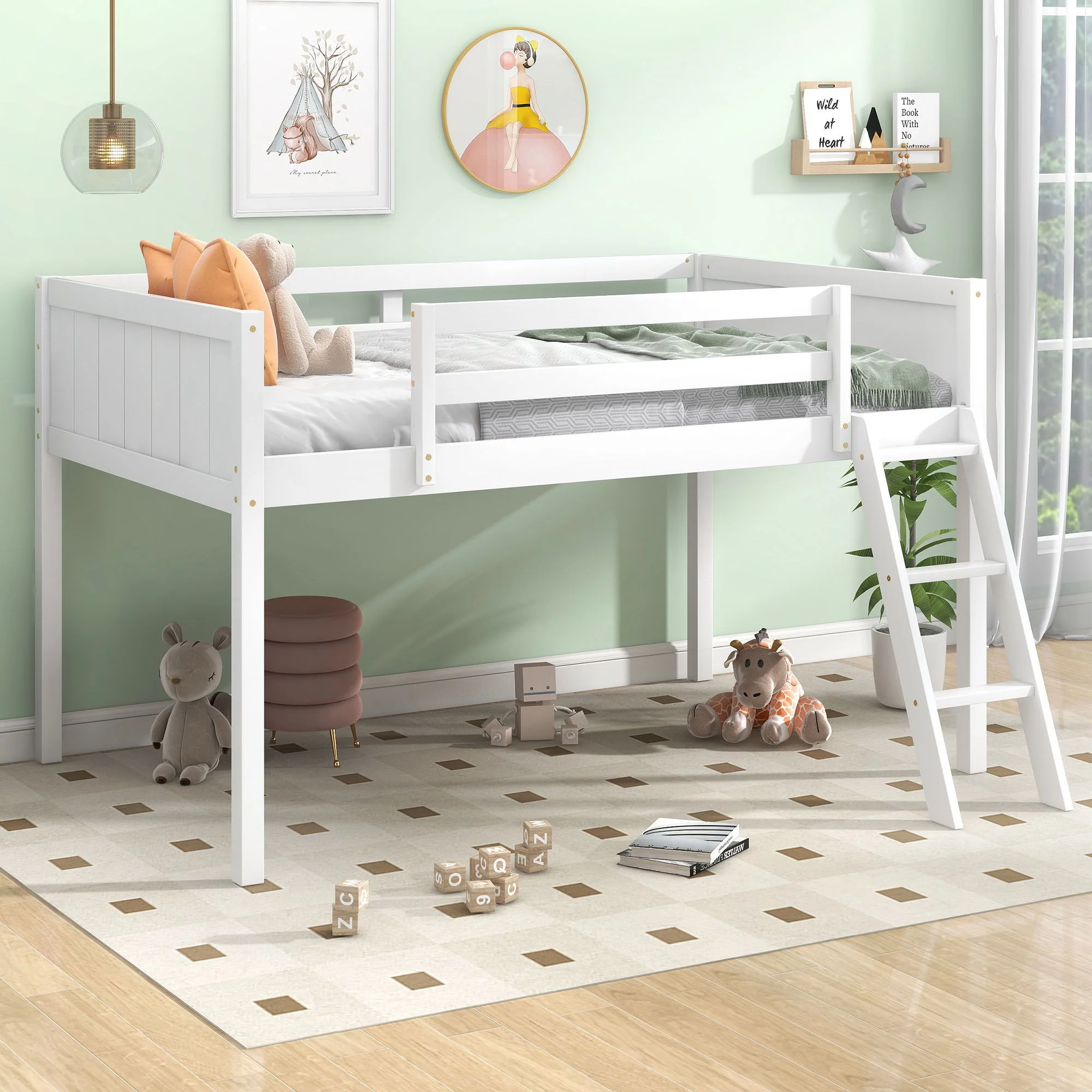 Low Loft Bed With Adjustable Ladder - Image 11