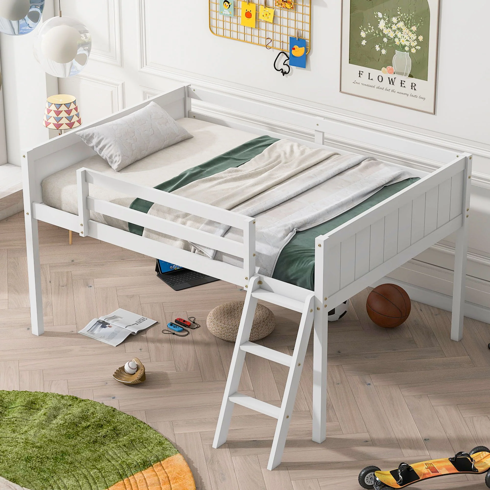 Low Loft Bed With Adjustable Ladder - Image 13