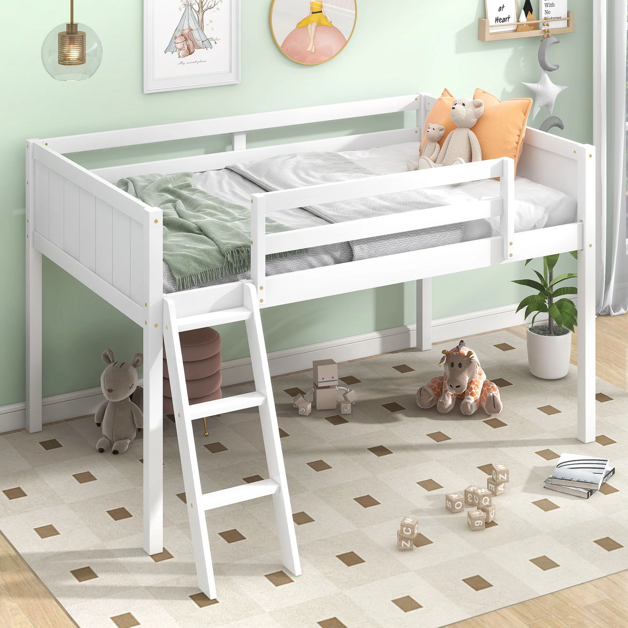 Low Loft Bed With Adjustable Ladder - Image 16