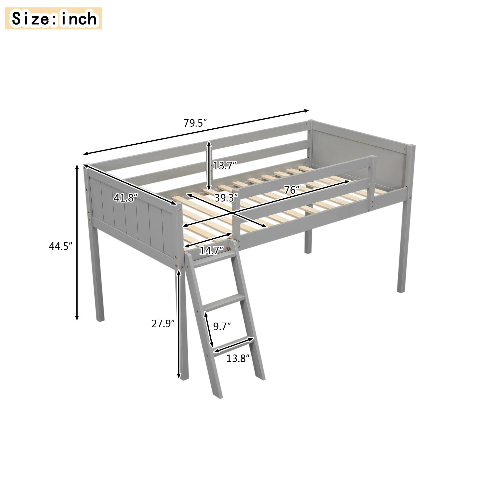Low Loft Bed With Adjustable Ladder - Image 5