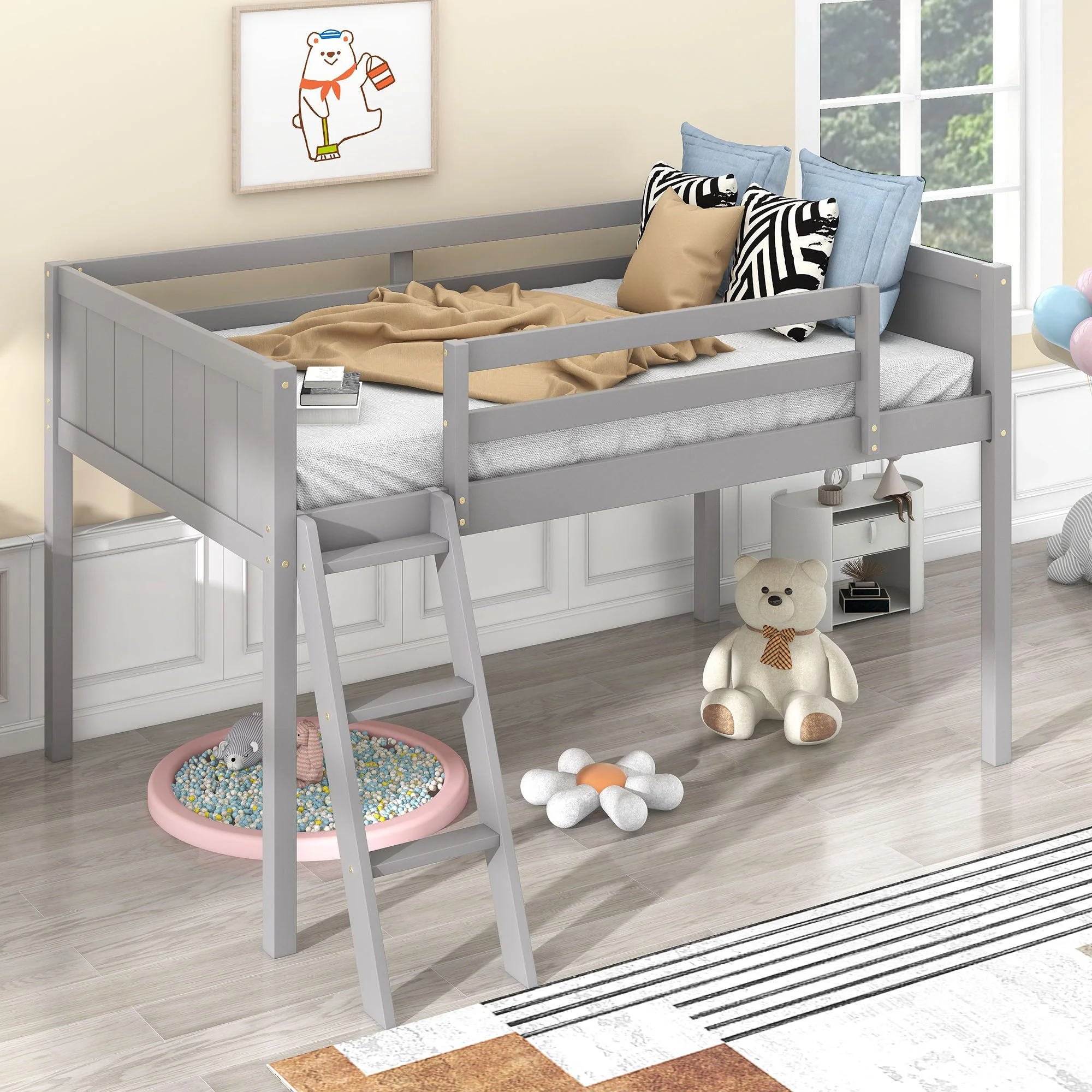 Low Loft Bed With Adjustable Ladder - Image 8