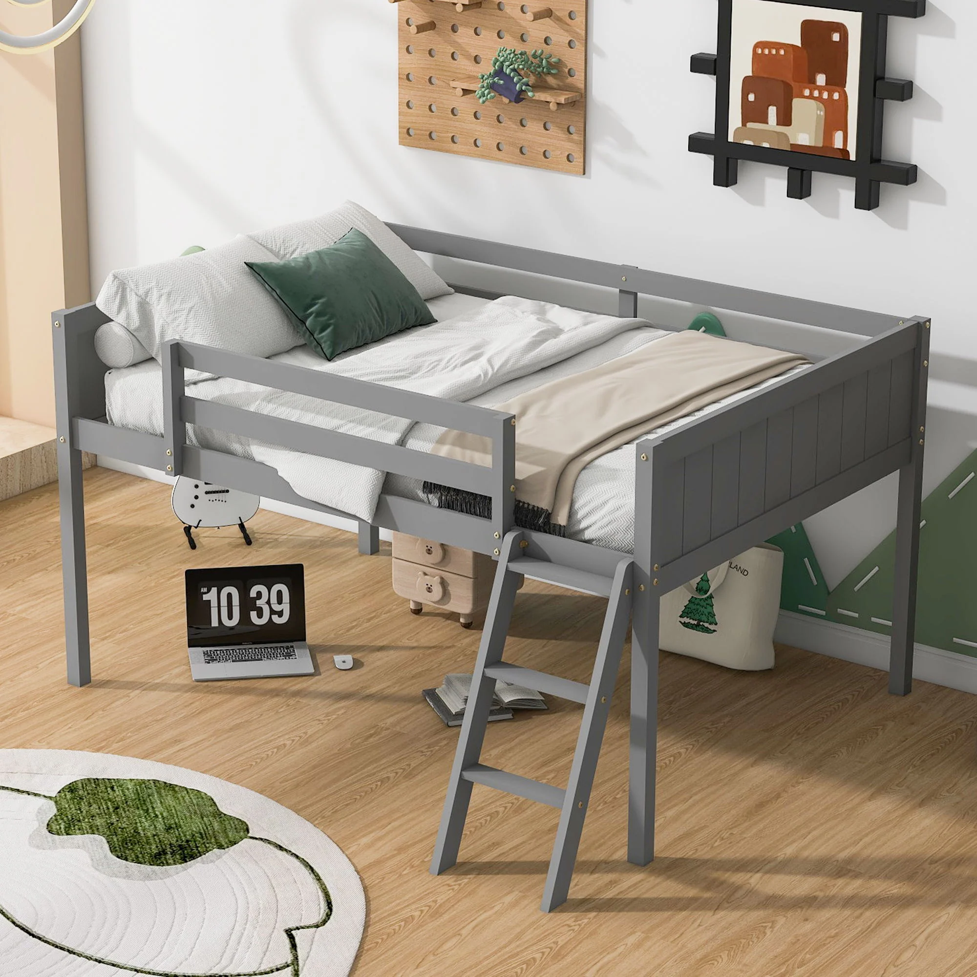 Low Loft Bed With Adjustable Ladder - Image 9