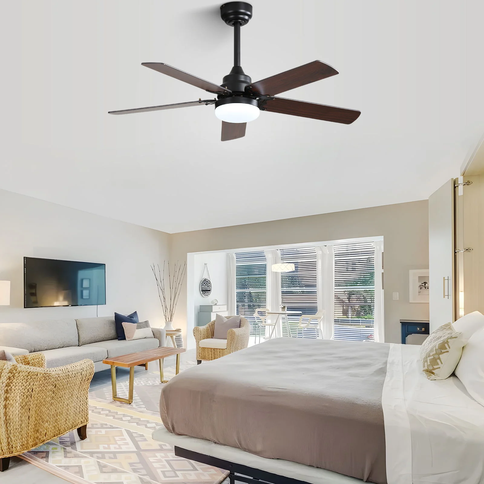Low Profile Ceiling Fan With Reversible DC Motor, Remote Control, LED Light - Black - Image 4