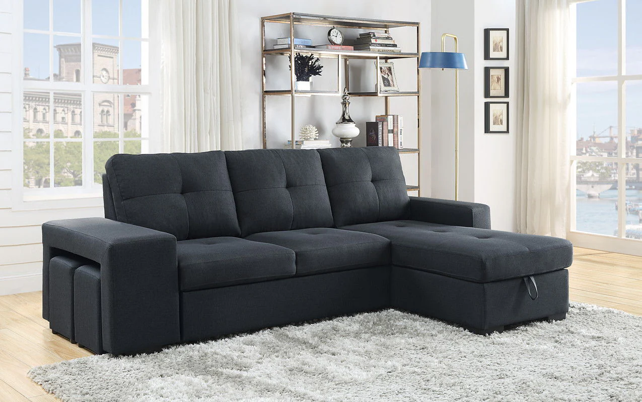 Lucas - Sleeper Sectional Sofa With Reversible Storage Chaise - Dark Gray - Image 3
