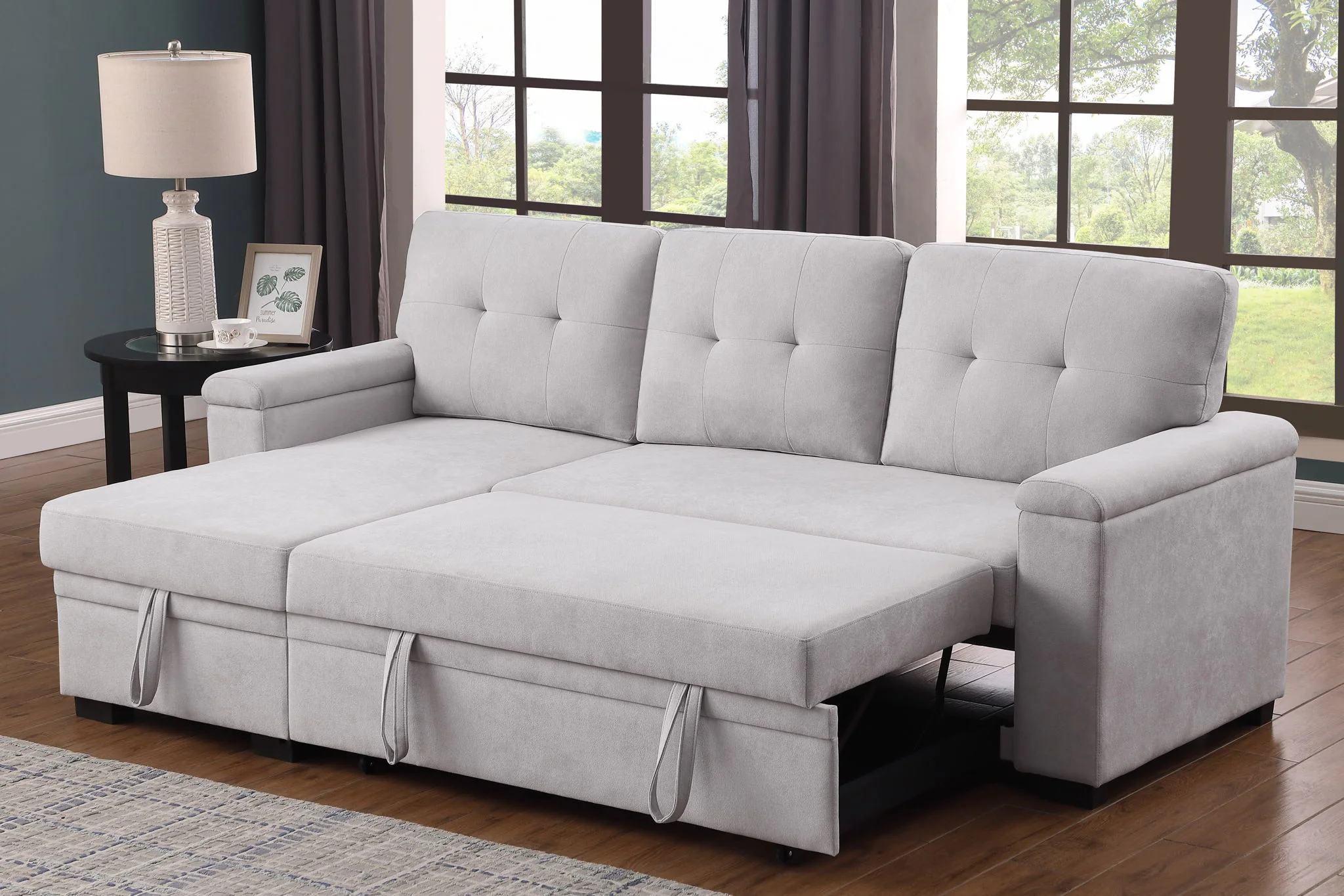 Lucca II - 84.5"W Reversible Sleeper Sectional Sofa with Storage Chaise - Image 2