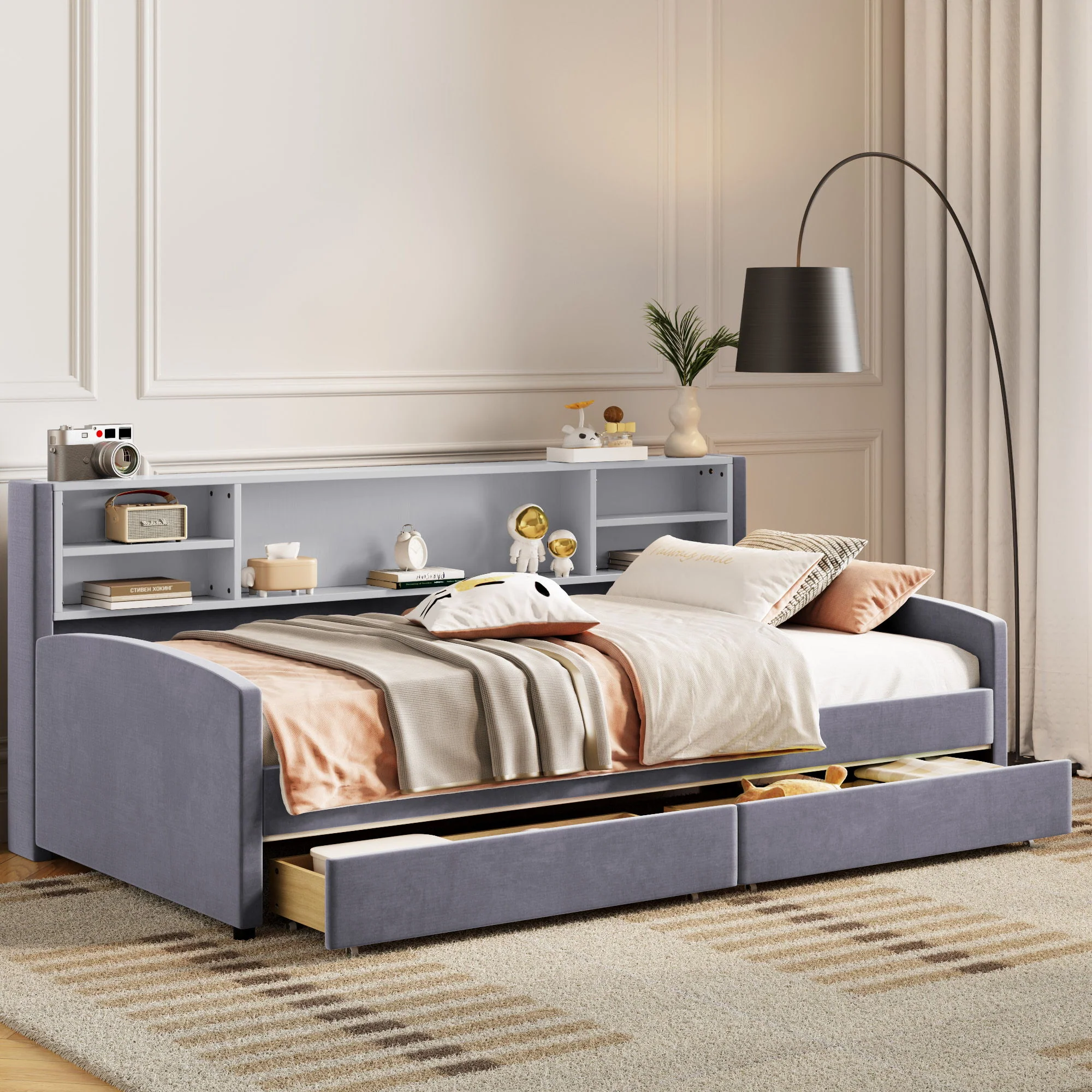 Luxurious Upholstered Platform Bed With Storage Drawers - Image 6
