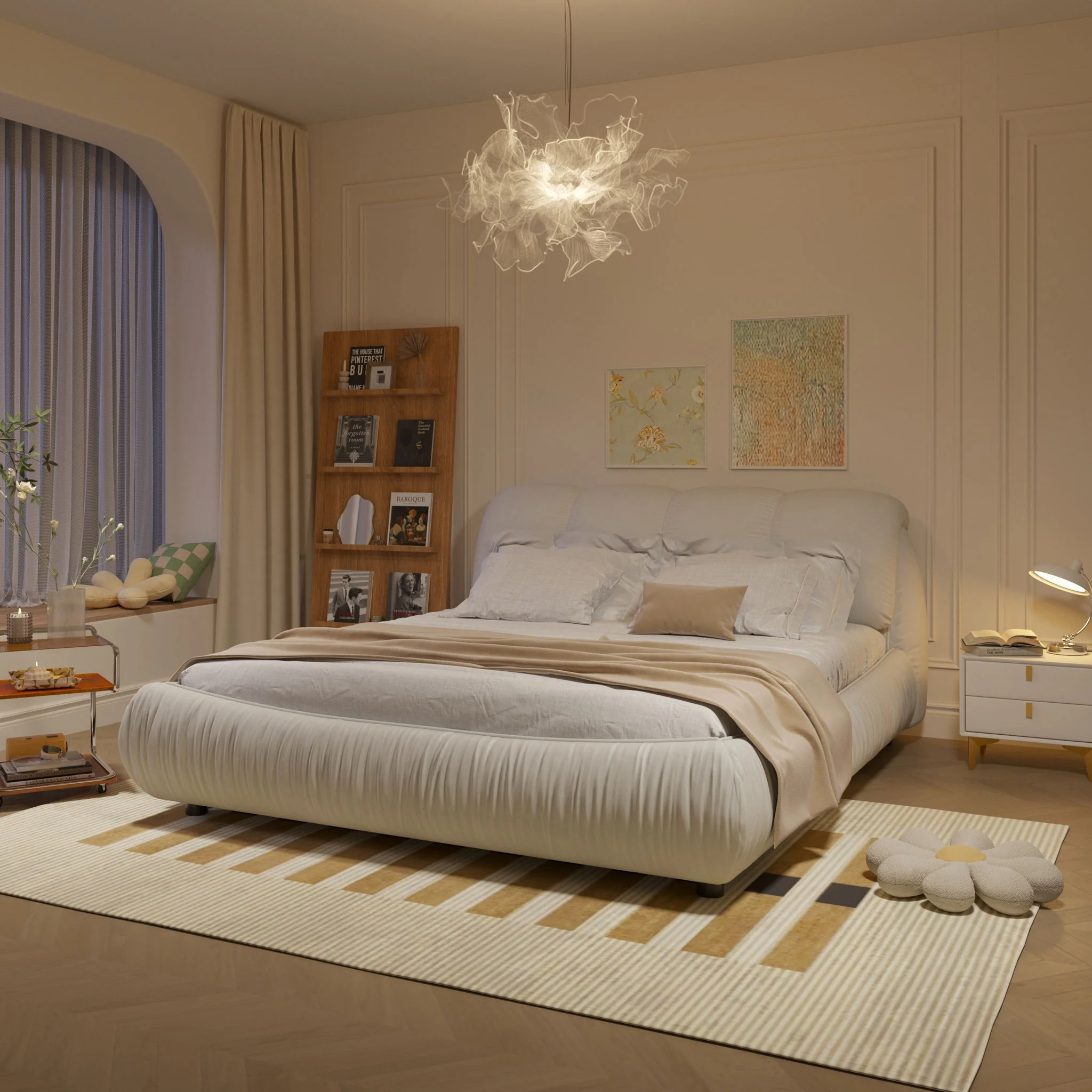 Luxury Upholstered Platform Bed With Oversized Padded Backrest And Solid Wood Frame - Image 12