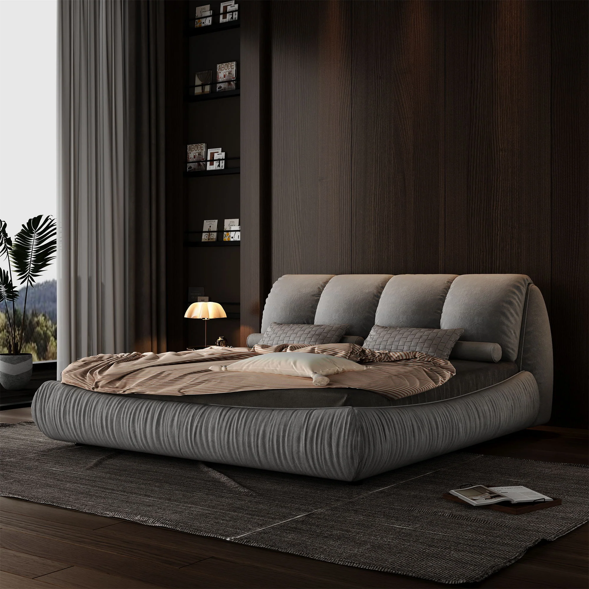 Luxury Upholstered Platform Bed With Oversized Padded Backrest And Solid Wood Frame - Image 26