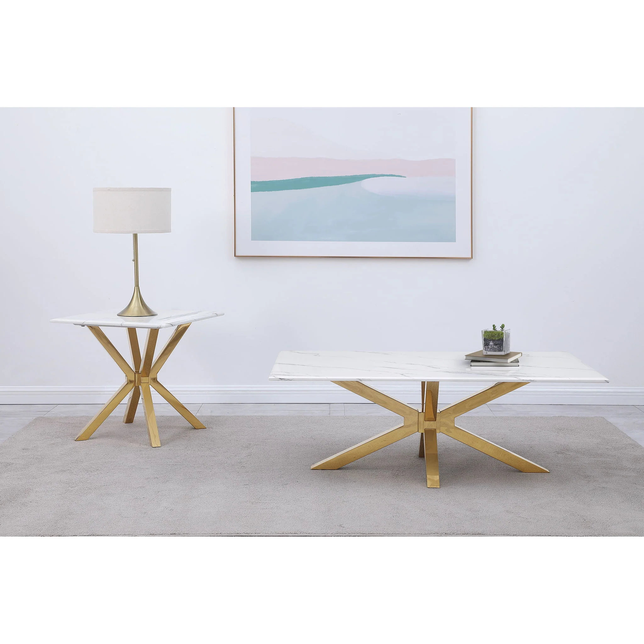 Maciel - 2 Piece Marble Coffee And End Table Set With Base Marble - White Marble - Image 2