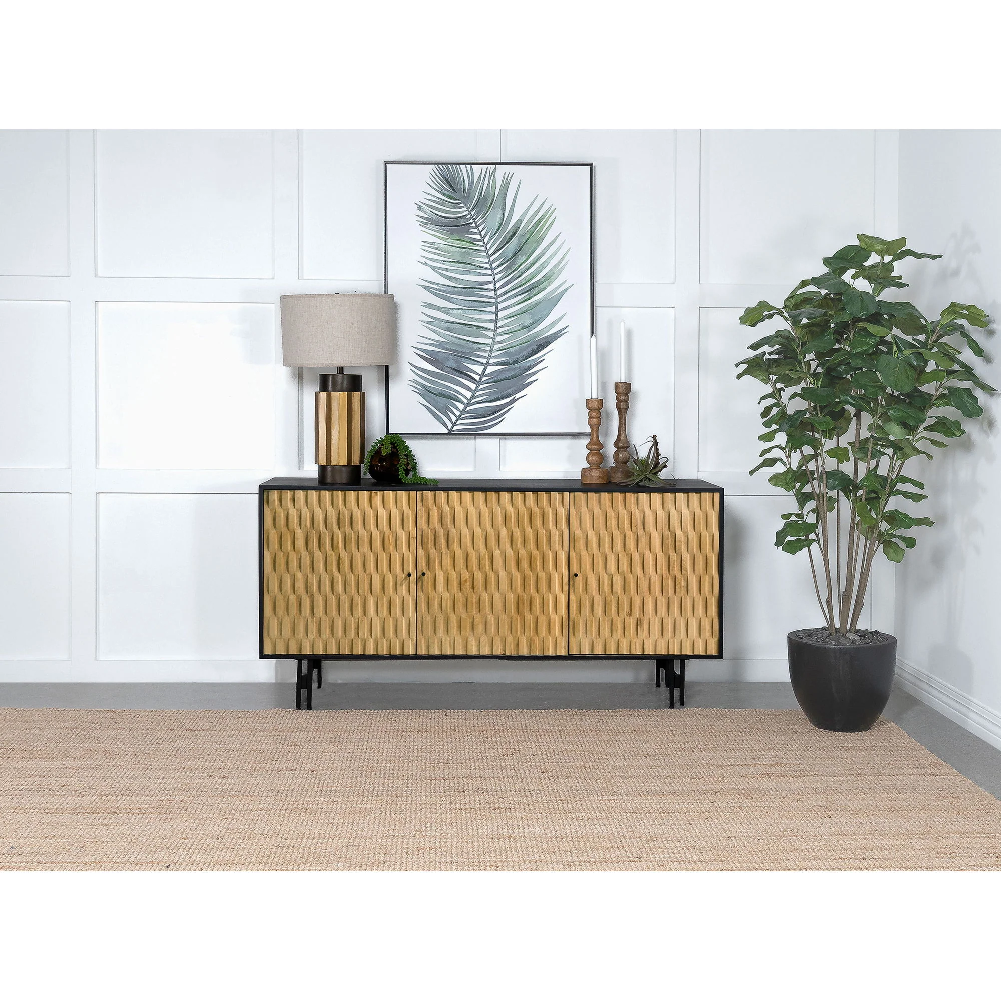 Madrid - 3 Door Accent Cabinet Doors - Natural / Black - Image 4