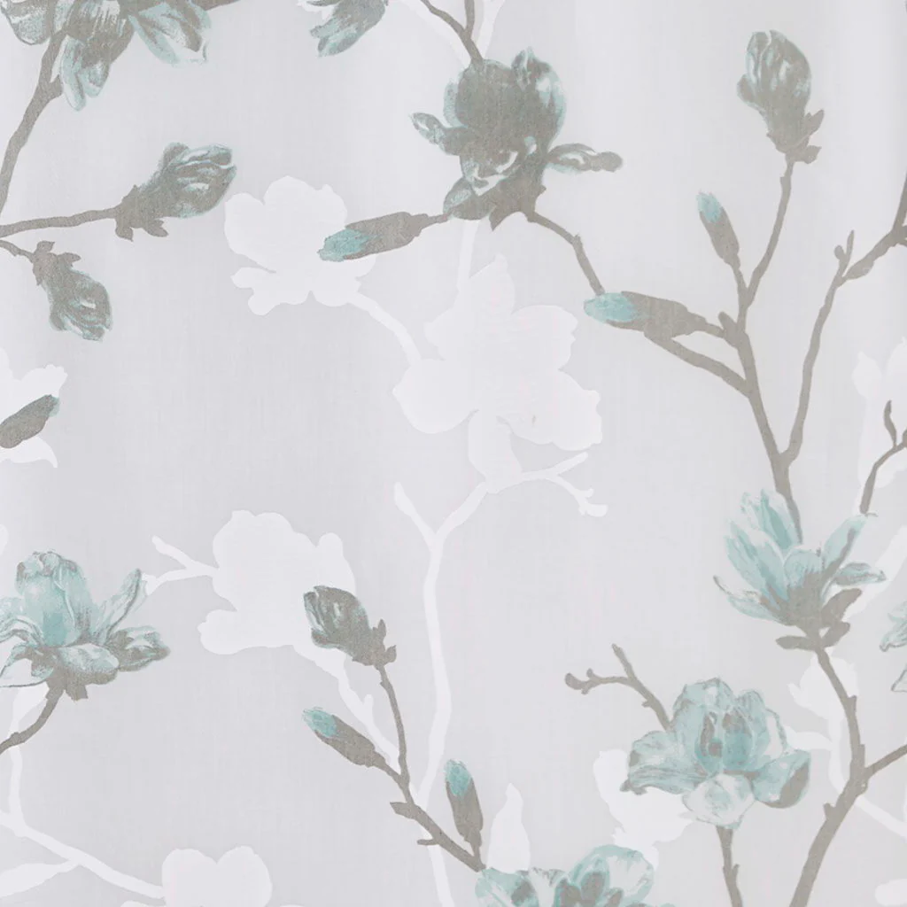Magnolia - Floral Printed Burnout Shower Curtain - Aqua - Image 2