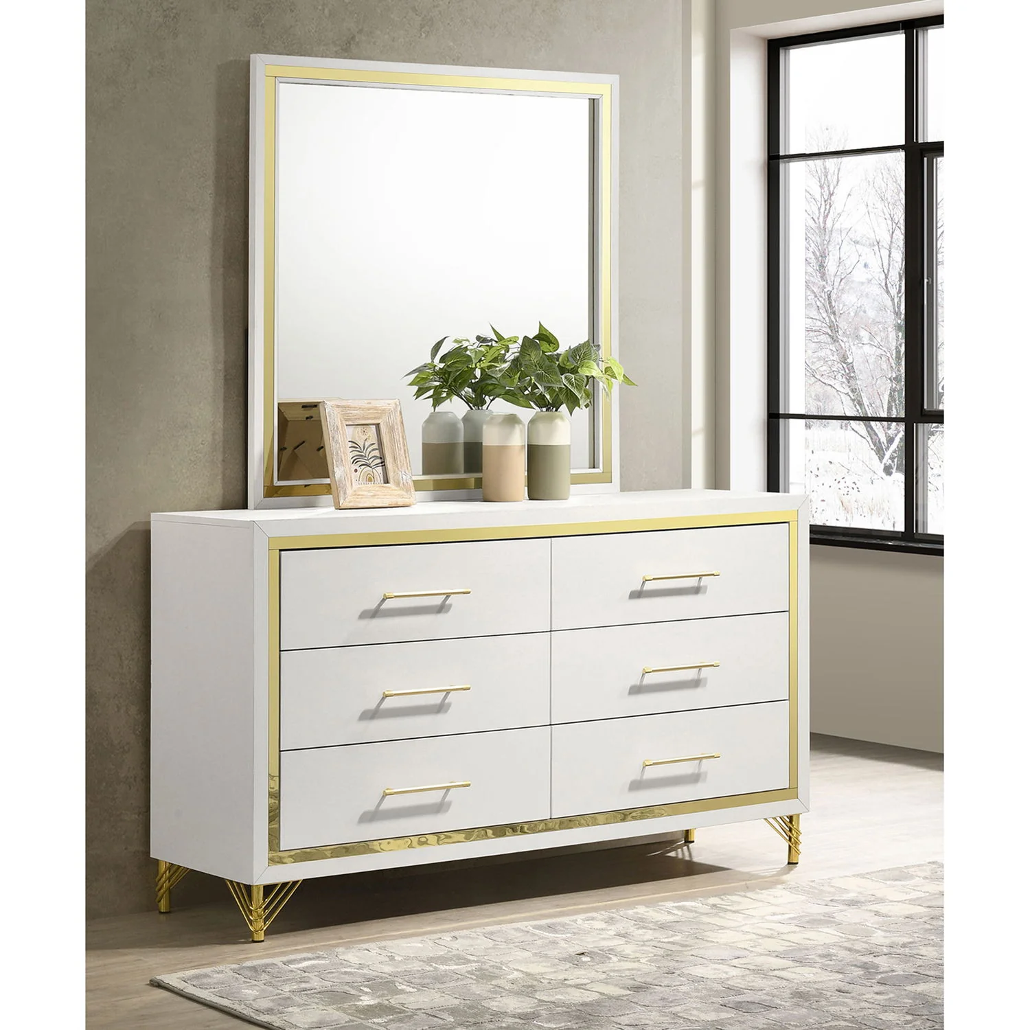 Malcolm - 6 Drawer Dresser With Mirror - White - Image 2