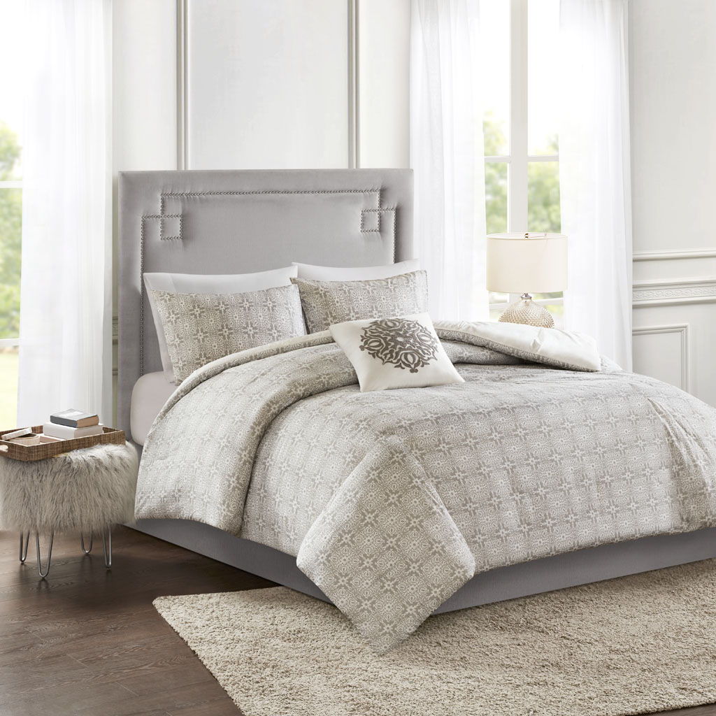 Malia - 4 Piece Embroidered Reversible Duvet Cover Set - Ivory - Image 2