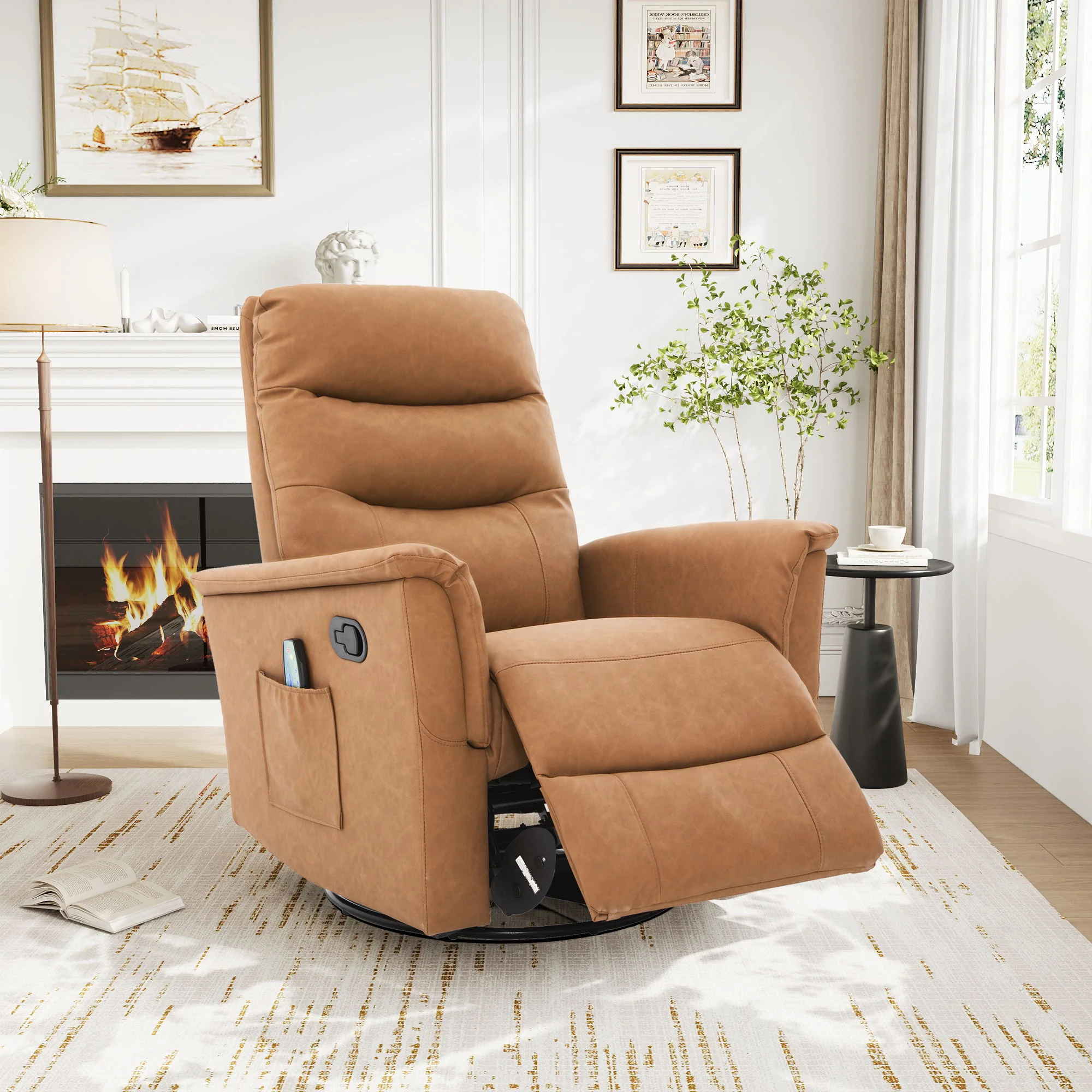 Manual Recliner Chair With 8 Point Massage And Swivel Function - Image 14