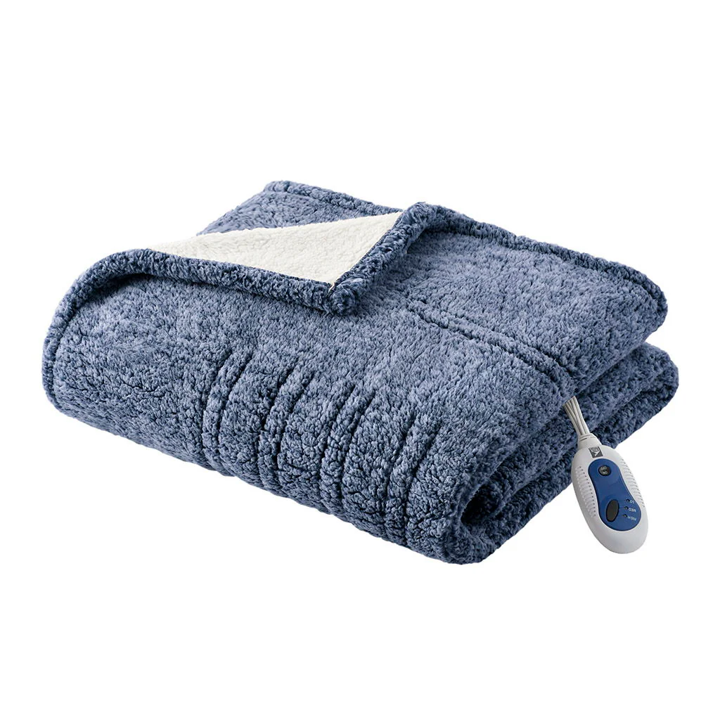 Marbled Sherpa - Heated Throw - Blue - Image 2