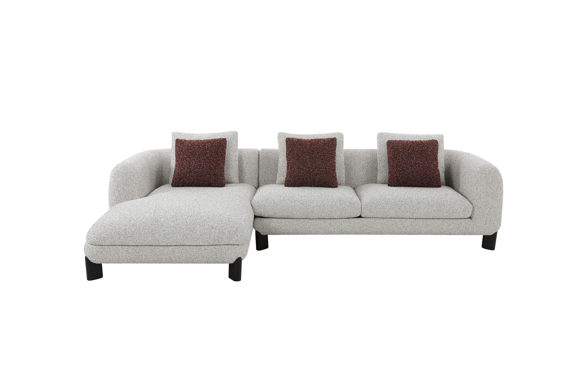 Mardi - Tweed Sectional Sofa With 3 Pillows - Maroon / Beige - Image 3