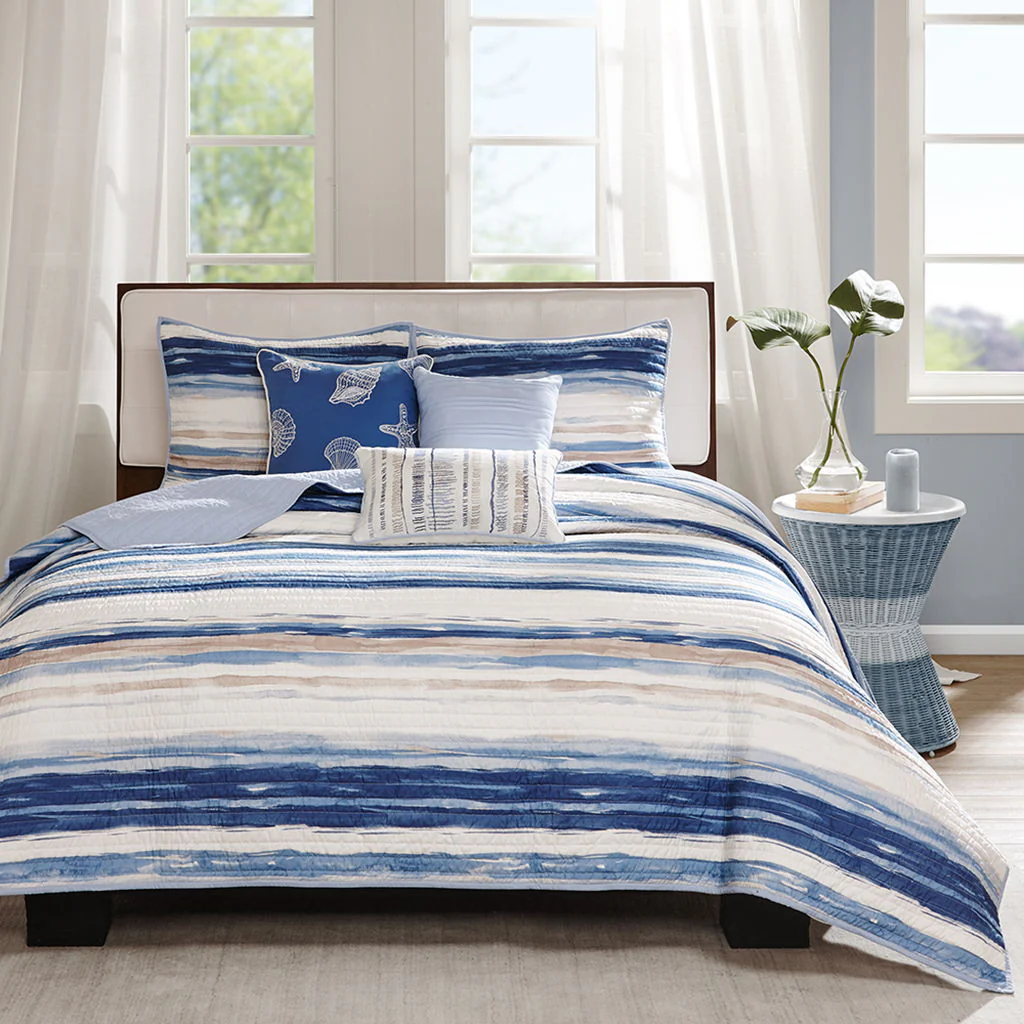 Marina - 6 Piece Reversible Coverlet Set - Blue - Image 3