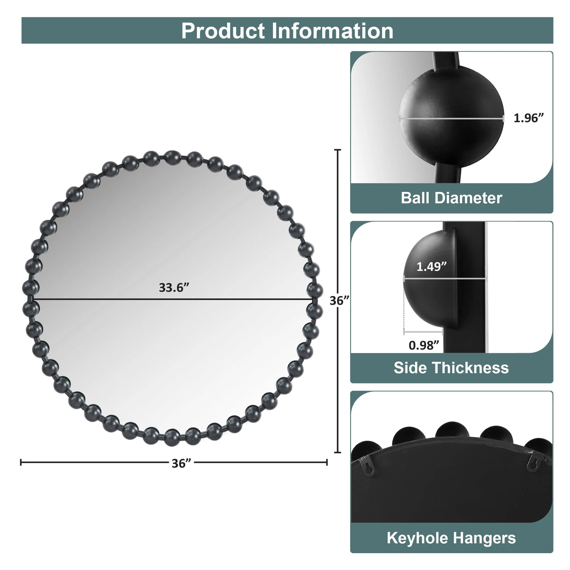 Marlowe - 36" Round Wall Decor Mirror - Black - Image 4