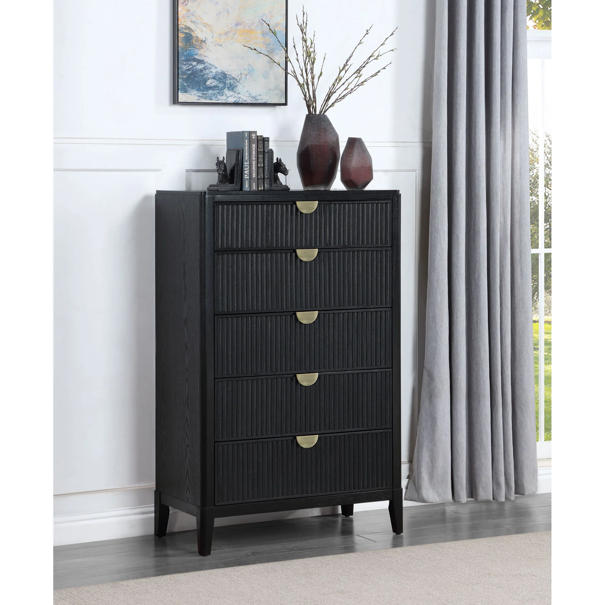 Mason - 5 Drawer Chest With Fluted Design - Black - Image 2