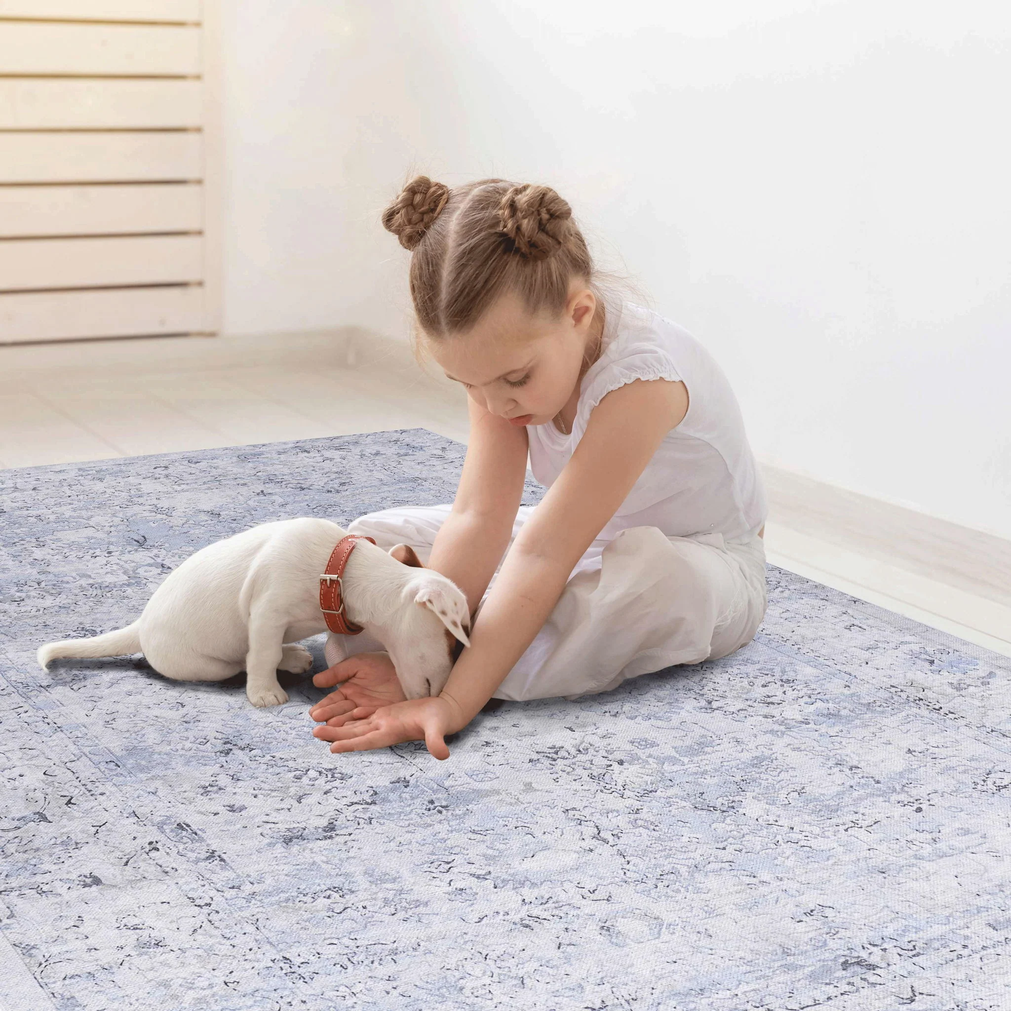 Maval - 2'6'' X 10' Washable Runner Rug - Blue / Cream - Image 2