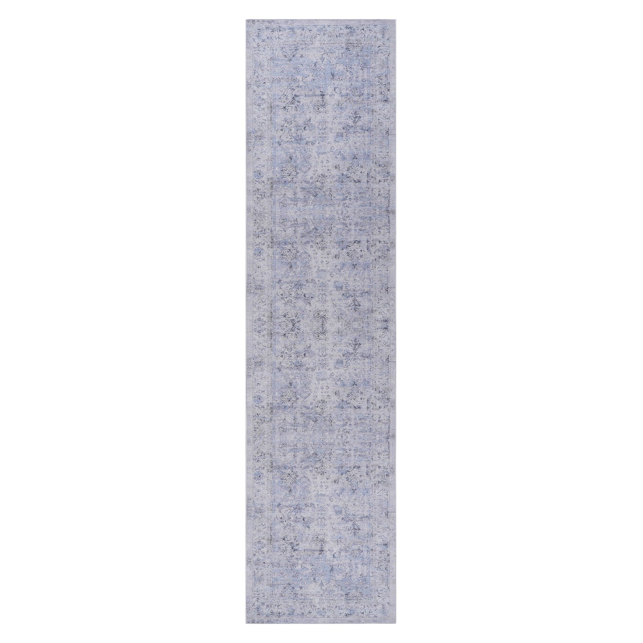 Maval - 2'6'' X 10' Washable Runner Rug - Blue / Cream - Image 3