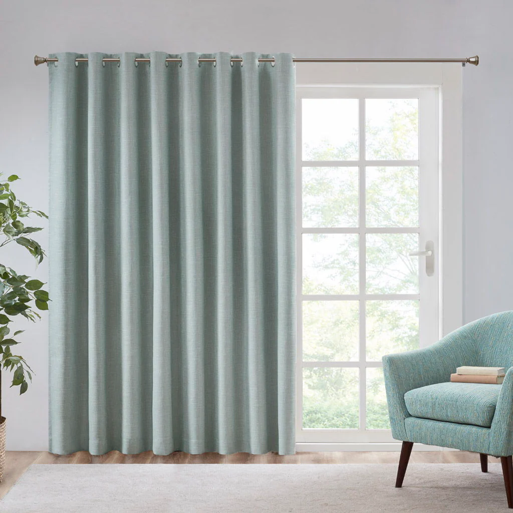 Maya - Printed Heathered Total Blackout Window Patio Panel - Aqua