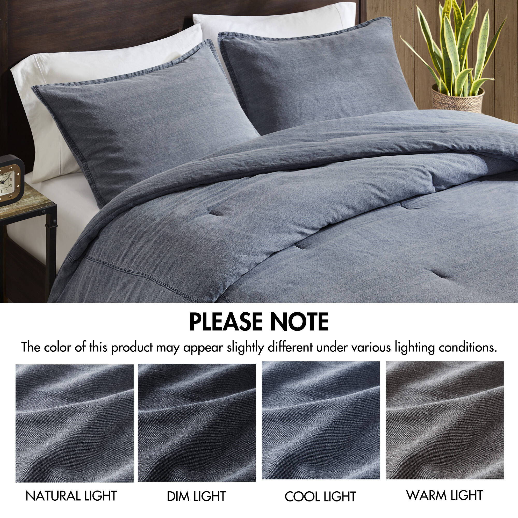 Mckenzie - 3 Piece Full/Queen Twill Washed Comforter Set - Blue - Image 2