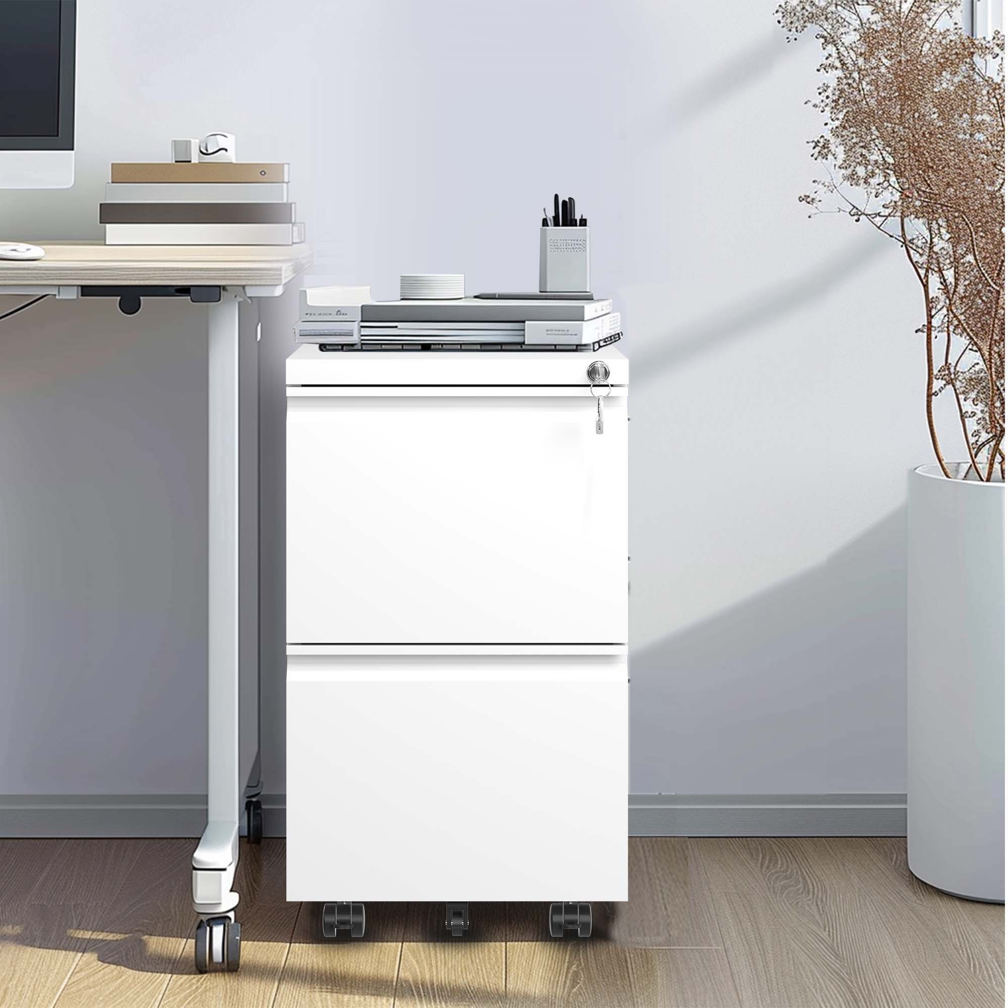 Metal Drawer Mobile File Cabinet With Lock For Home Office Organizer - Image 9