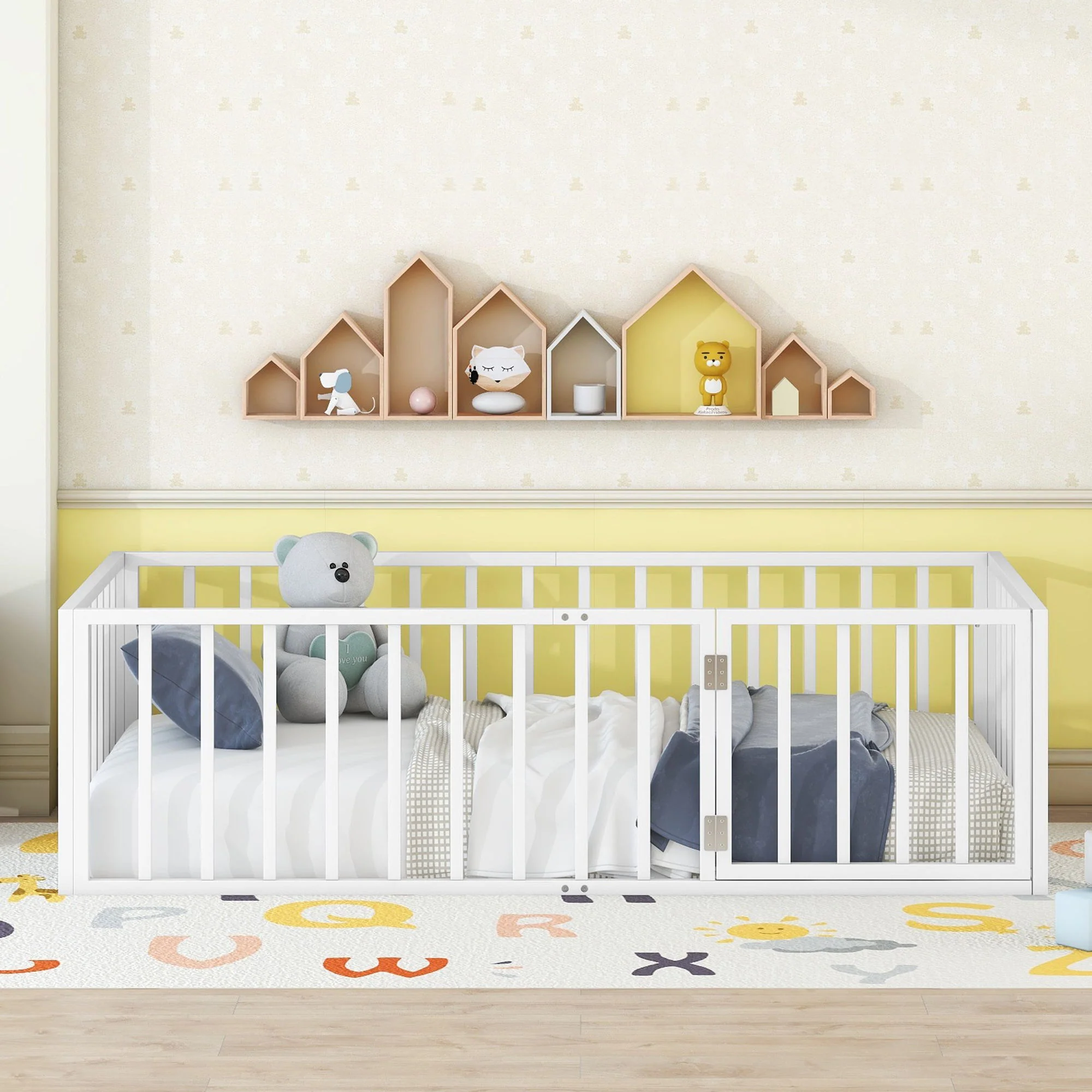 Metal Floor Bed Frame With Fence And Door - Image 32