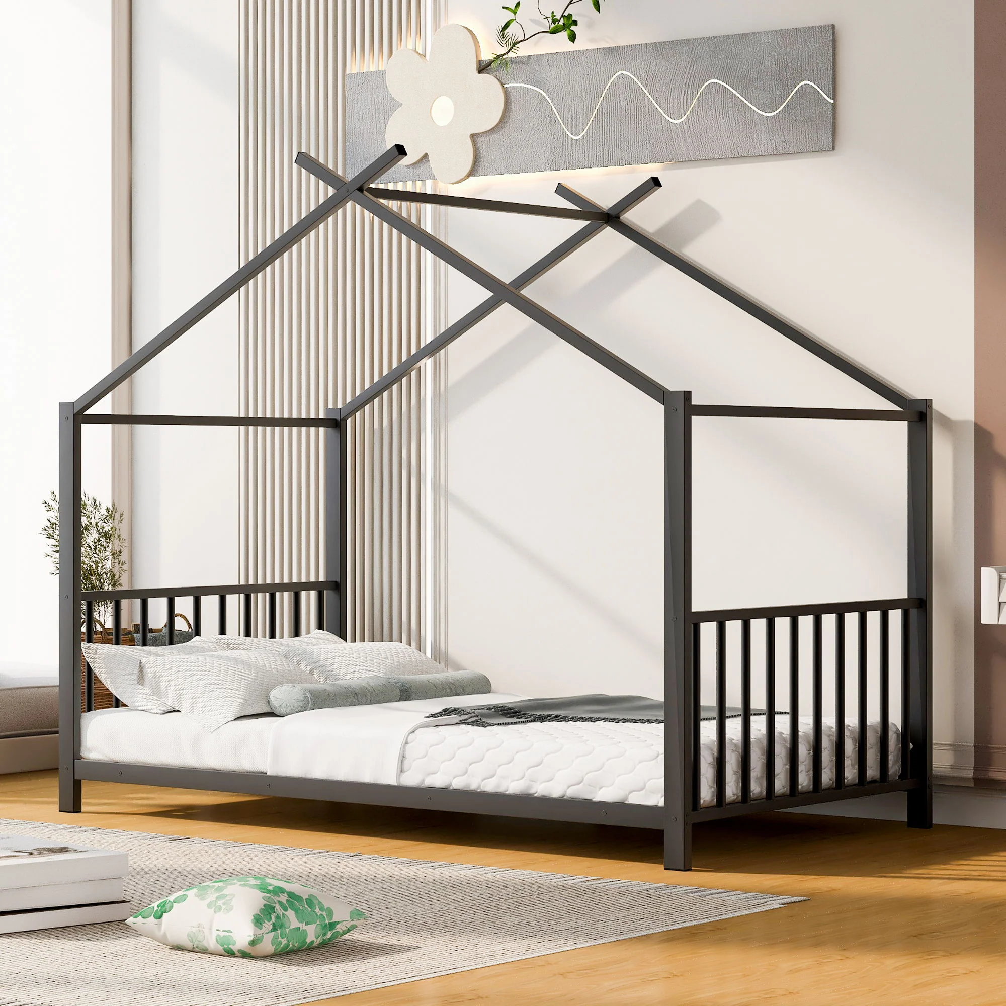 Metal House Platform Bed With Modern Design And Durable Frame - Image 6