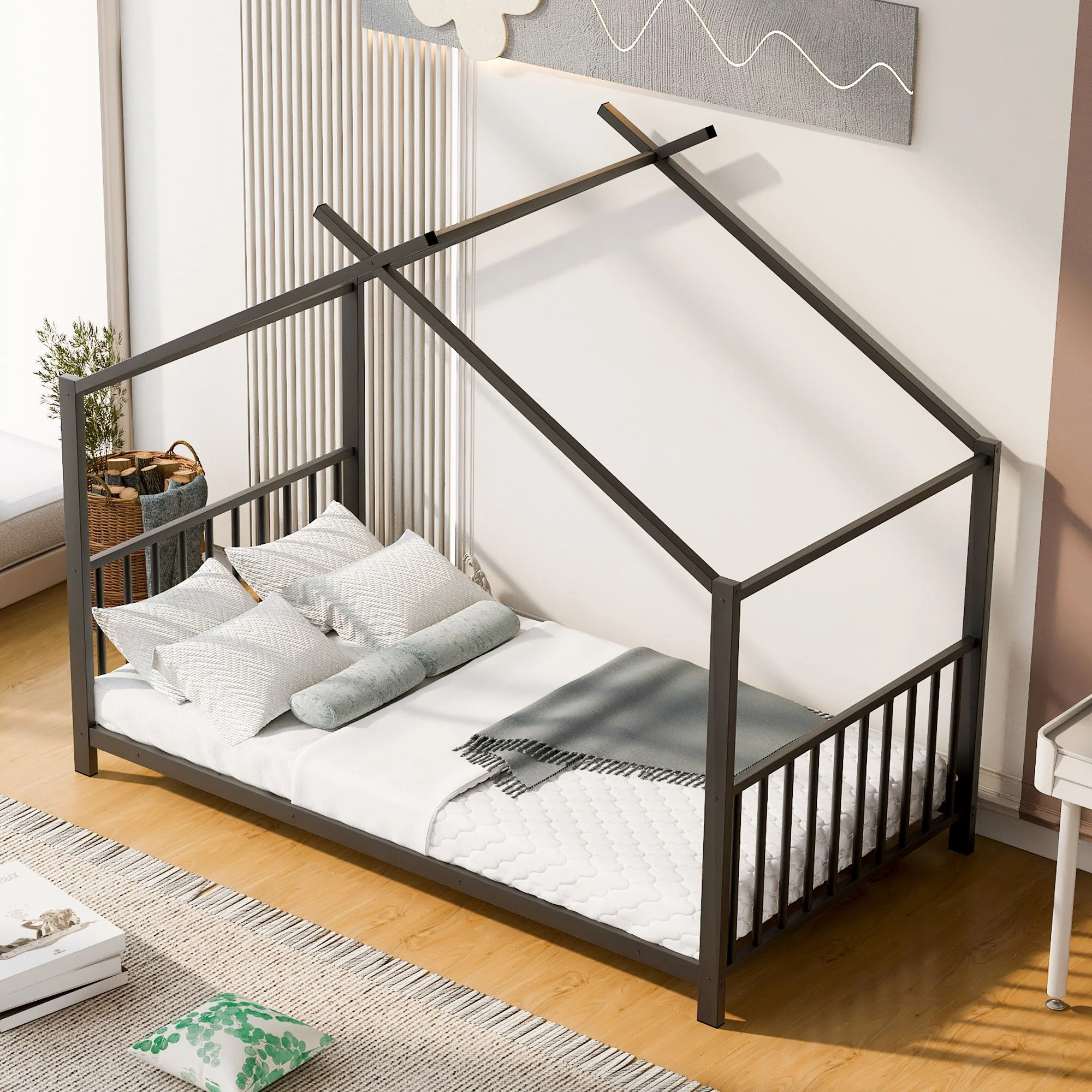 Metal House Platform Bed With Modern Design And Durable Frame - Image 9