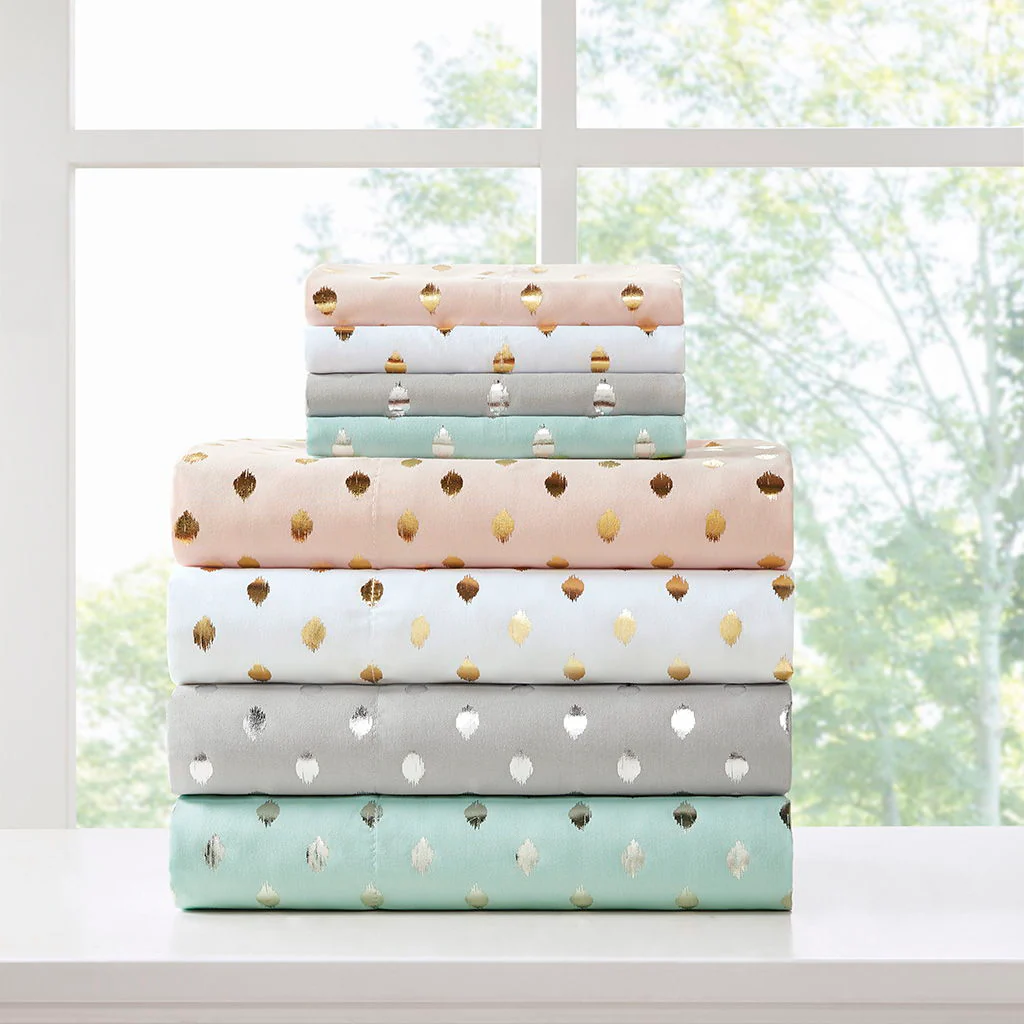 Metallic Dot - Twin Long Printed Sheet Set - Aqua / Silver - Image 3