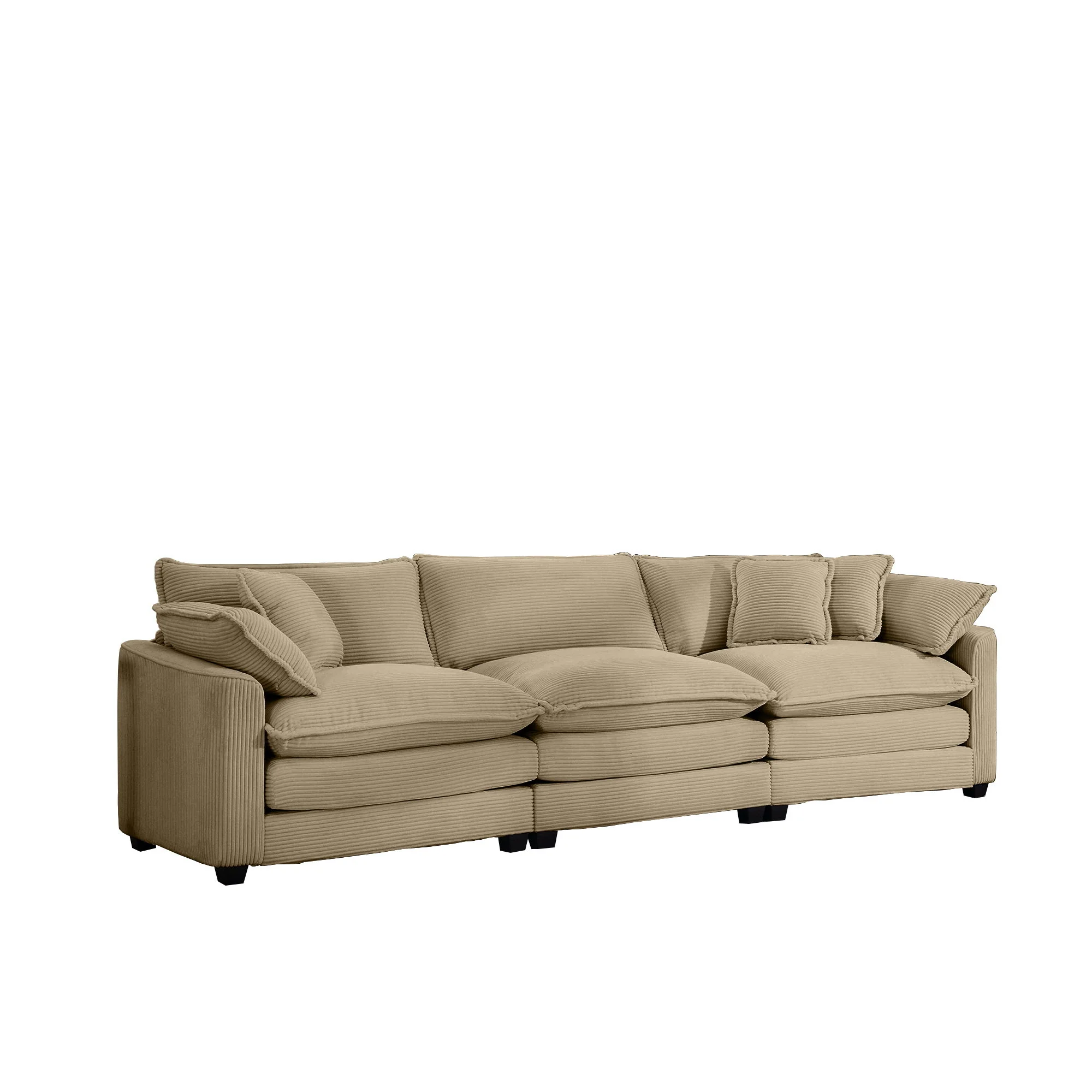 Mid-Century Modern 3 Seater Sectional Sofa With Arm And Throw Pillows - Image 4