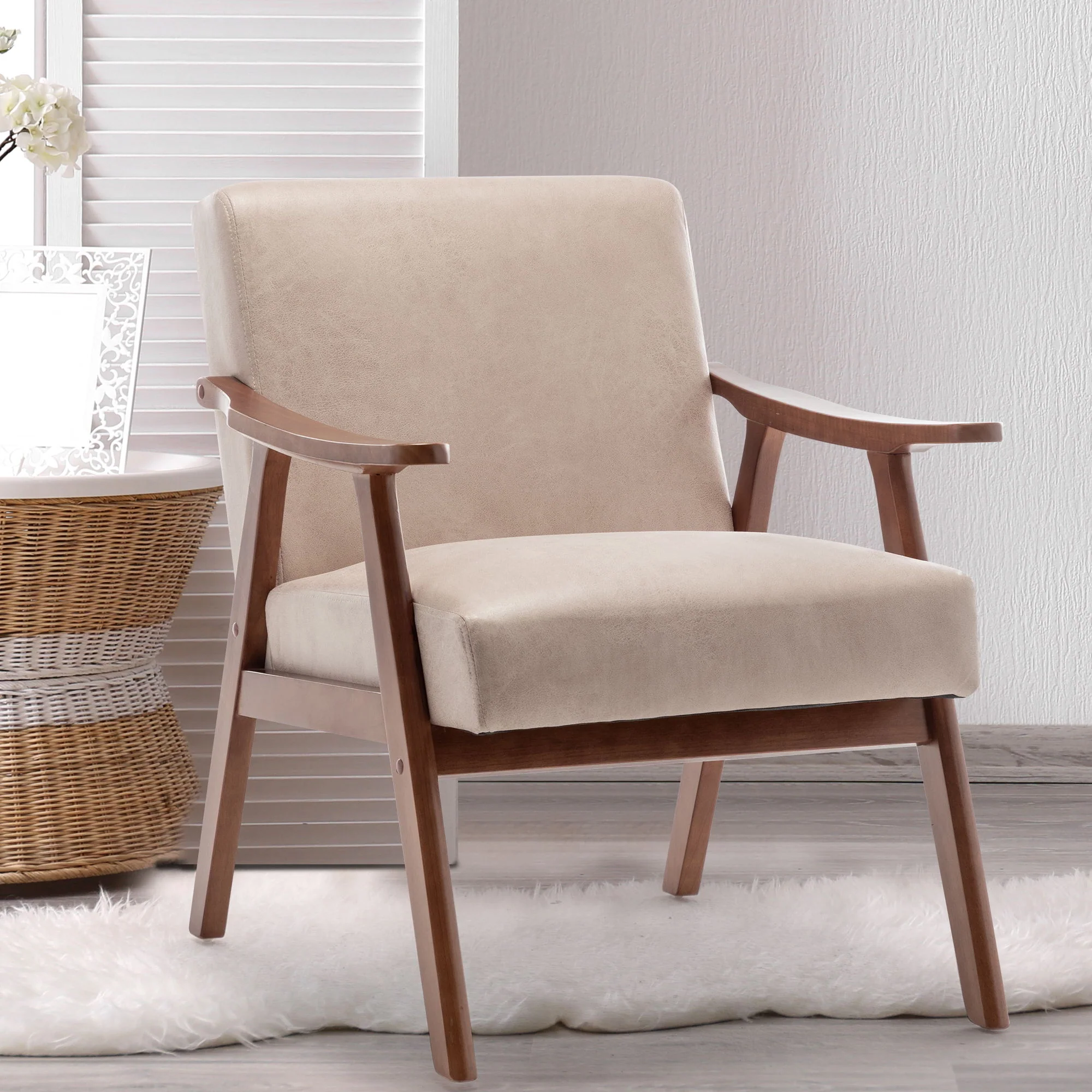 Mid Century Modern Accent Chair With Solid Wood Frame And Extra Thick Backrest - Image 10