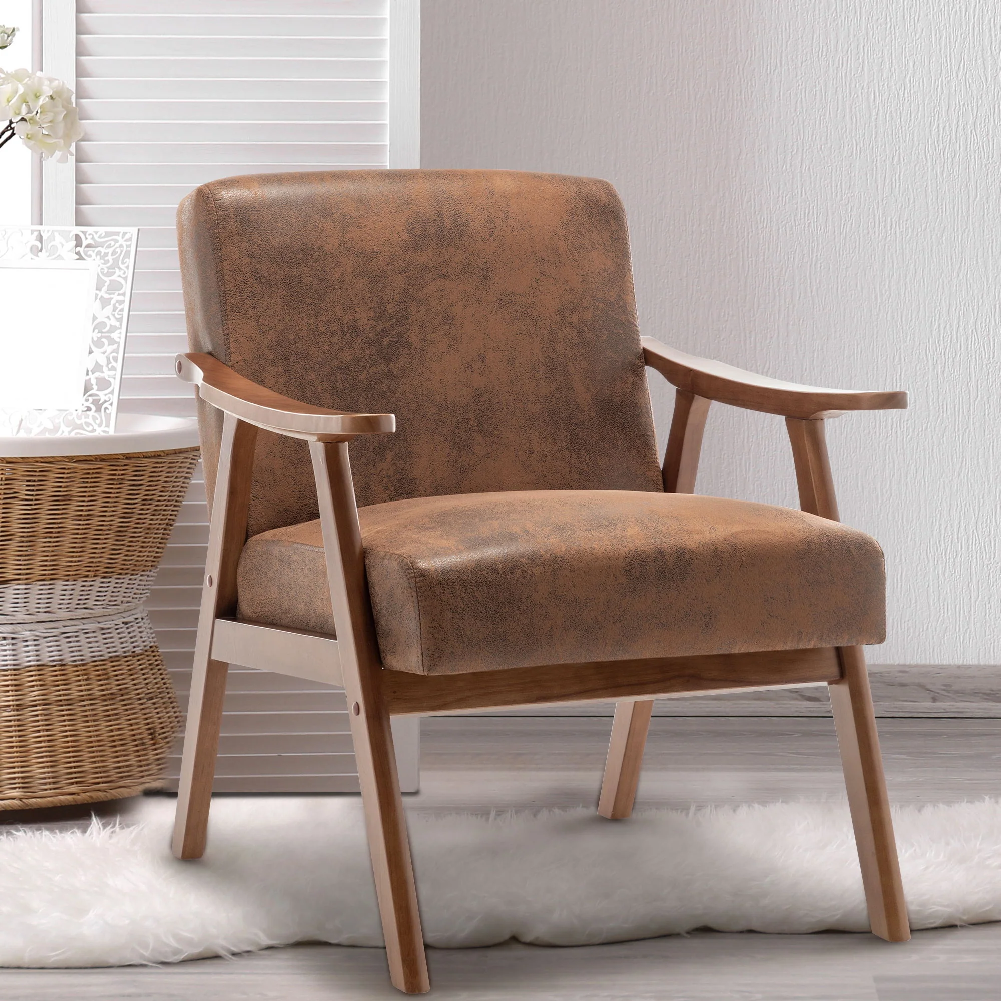 Mid Century Modern Accent Chair With Solid Wood Frame And Extra Thick Backrest - Image 11